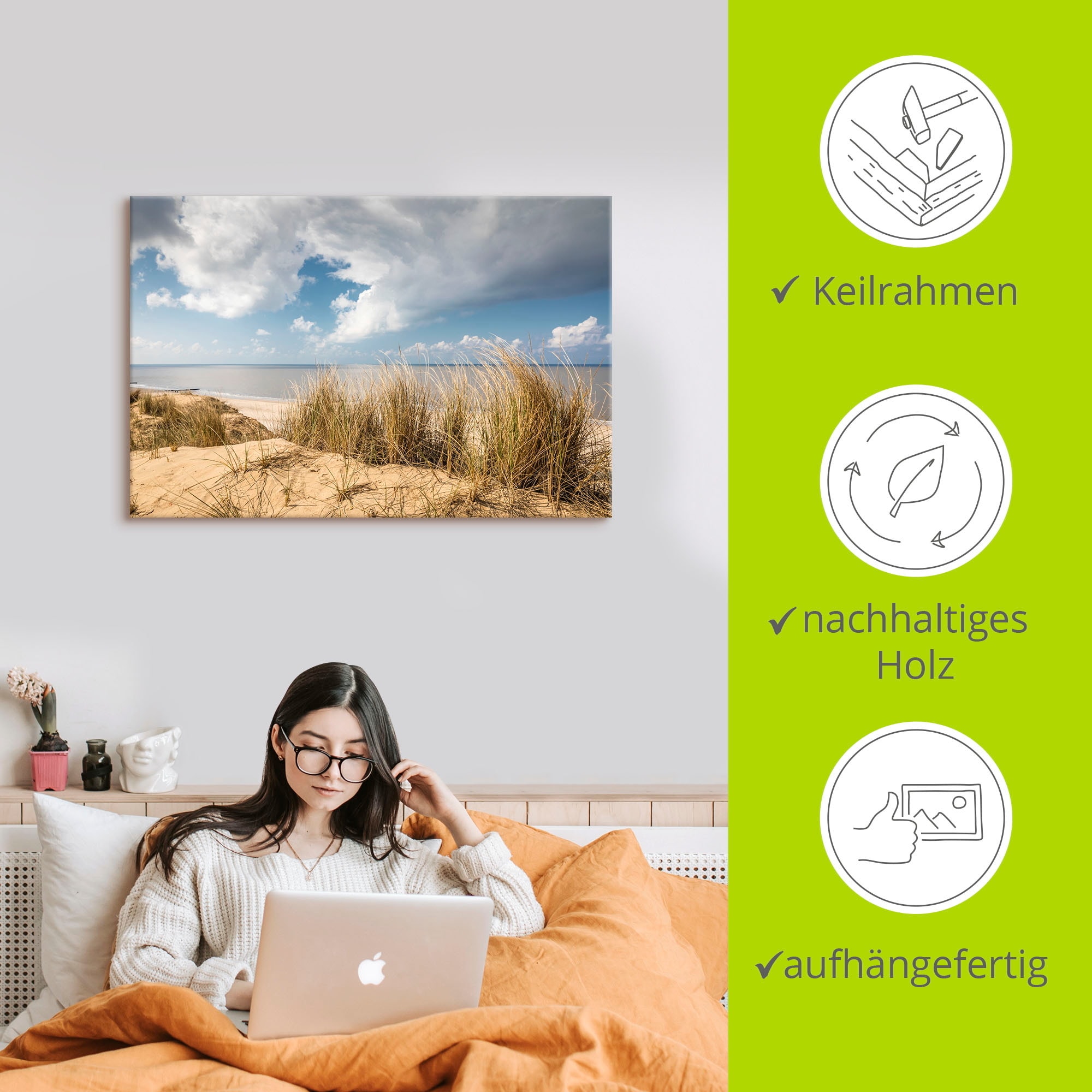 Artland Tableau sur toile »Weg durch die Dünen am Roten Kliff« Images de plage 1 cuis tlg. auf Holzrahmen gespannt