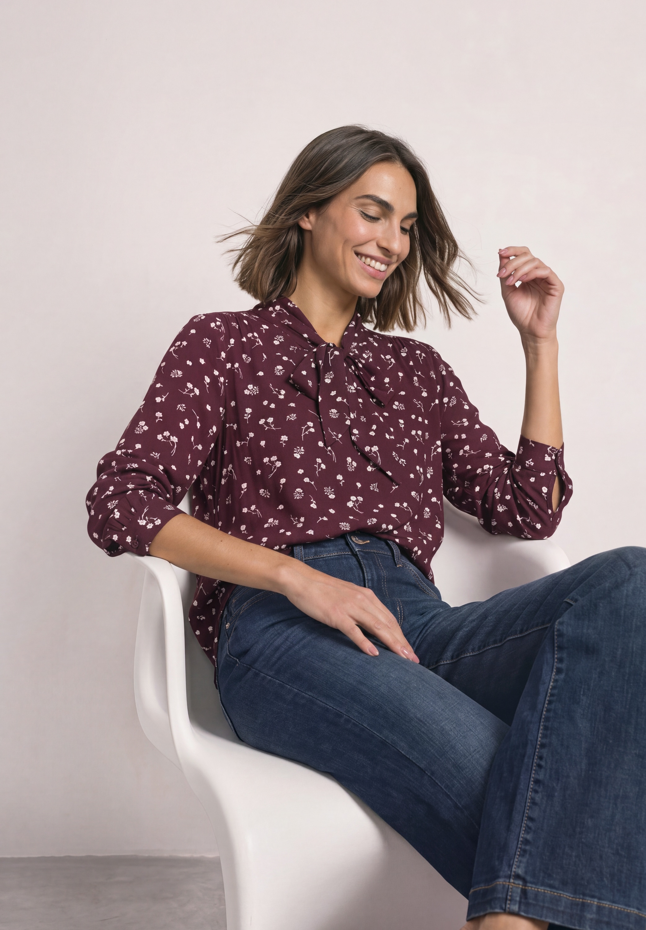 STREET ONE Langarmbluse mit Allover-Prints und Schleifendetail