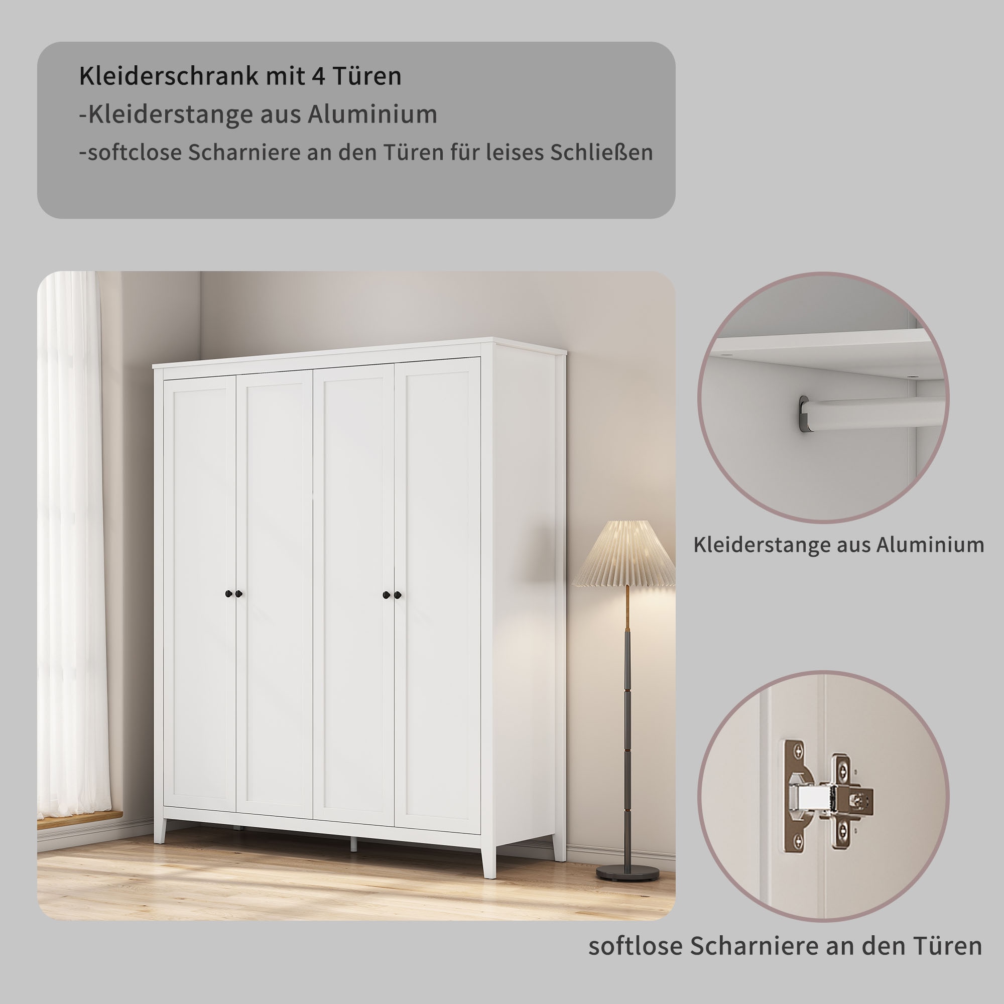 GOODproduct Kleiderschrank »Borkum Schlafzimmerschrank Garderobe Landhaus Bestseller weiss« schwarze Griffe aus Metall, 