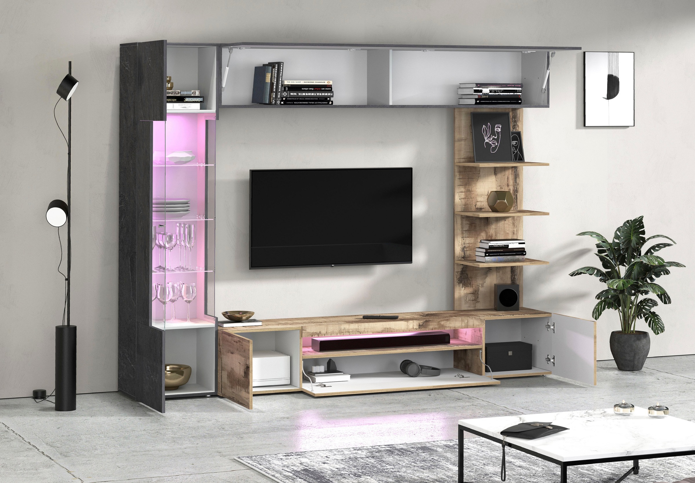 GOODproduct Wohnwand »Wohnwand New Egypt, Anbauwand, Medienwand, Wohnzimmerwand« Weiss in Hochglanz, alle anderen Farben in matter Ausführung., 4 Stk. tlg.