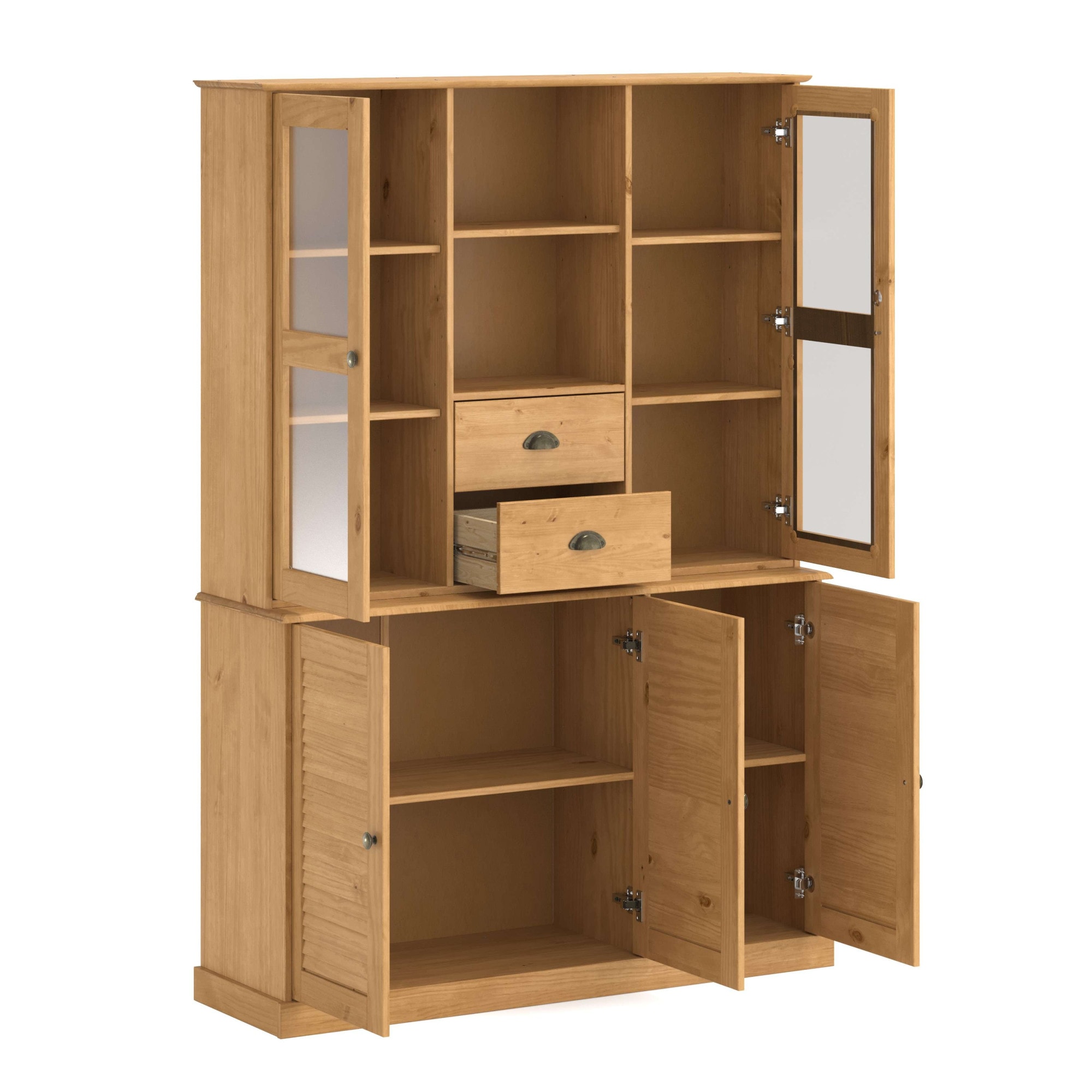 GOODproduct Buffet »Turia« avec portes vitrées et à lamelles, en pin massif FSC®, hauteur 180 cm