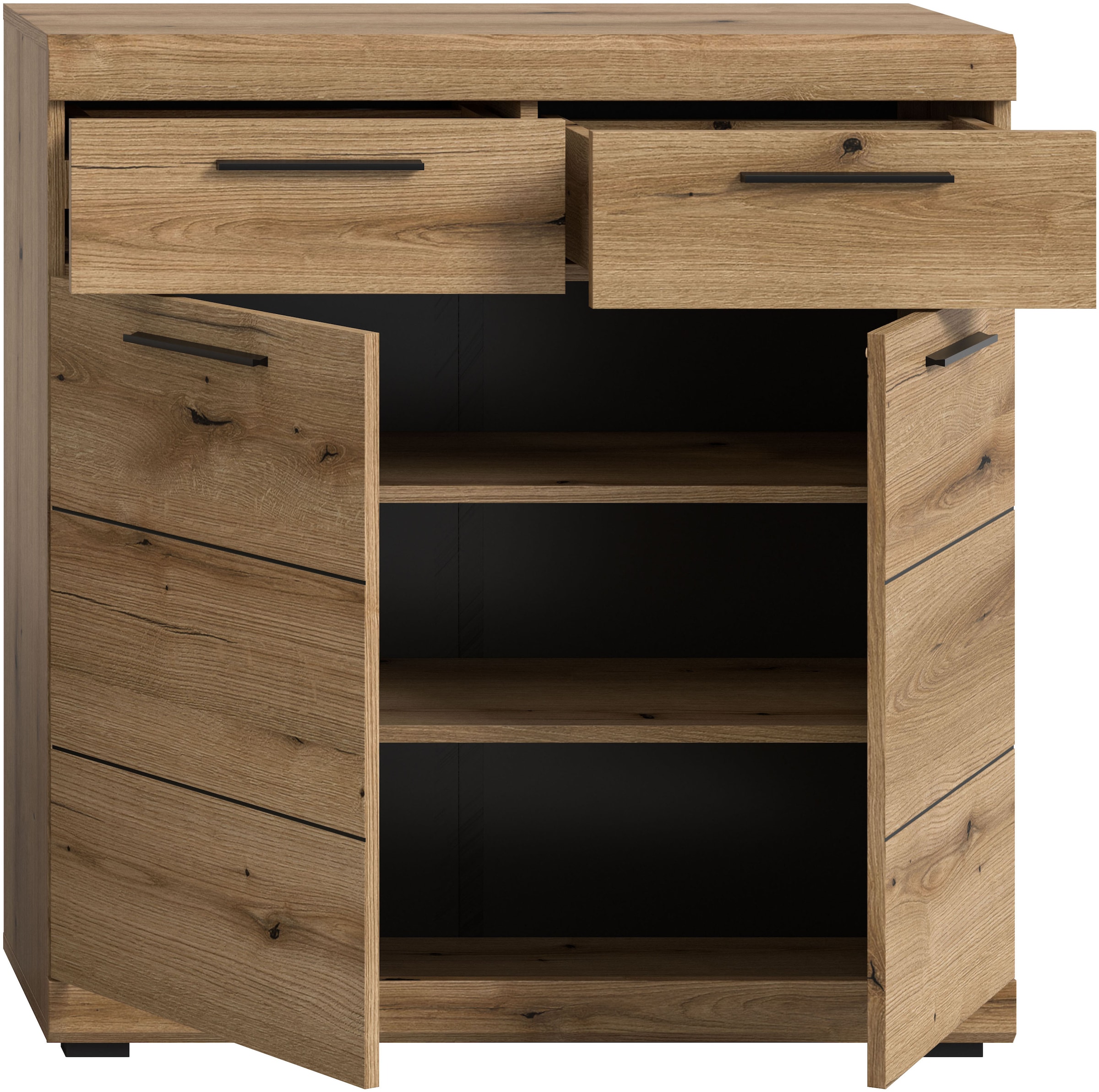 INOSIGN Schuhschrank »SIENA, Breite 90 cm, 2 Türen , 2 Einlegeböden, 3 Fächer, 2 Schubkästen« hochwertige Rillenfräsung in MDF Front, 1 Stk. tlg. Schuhkommode, Kommode, Anrichte, Sideboard