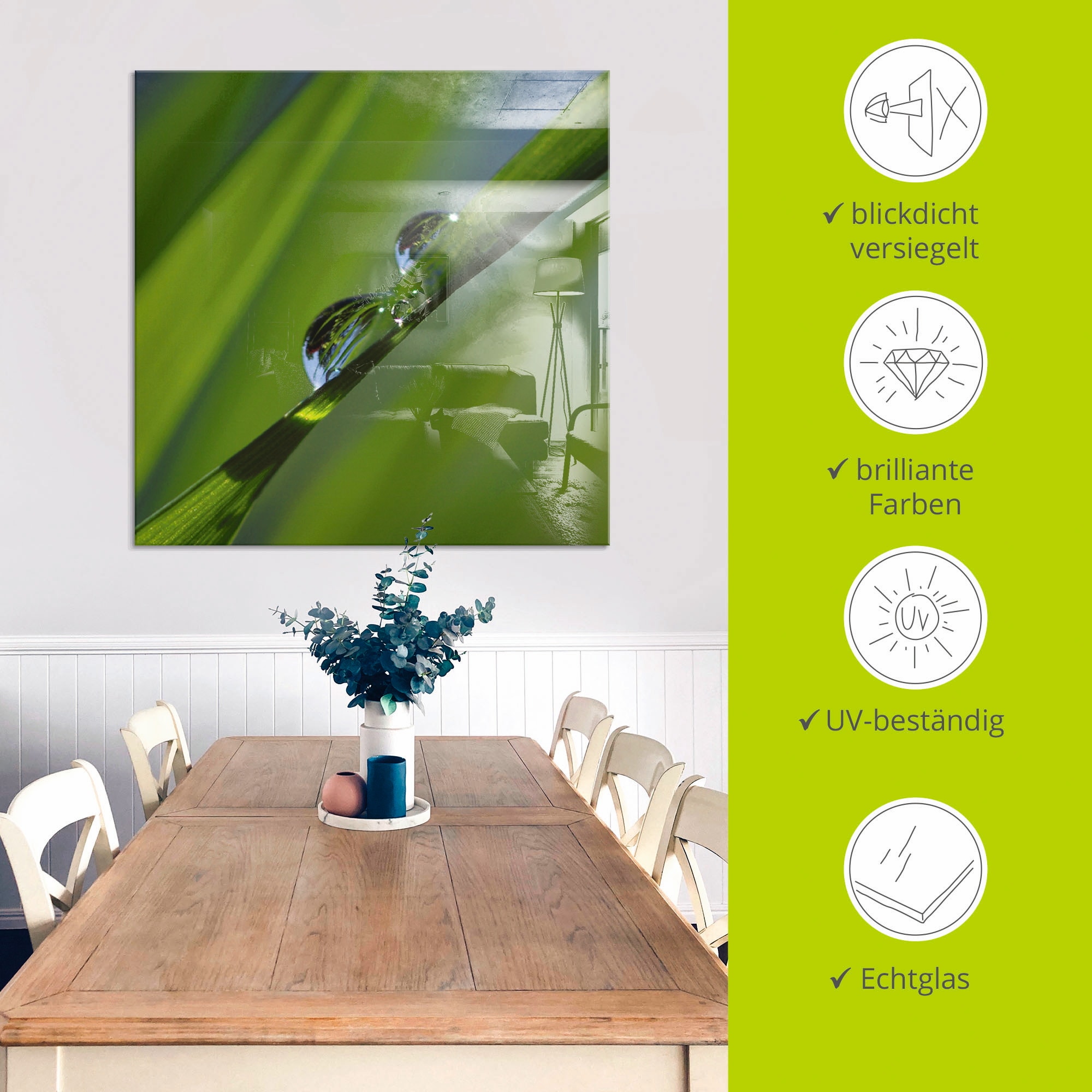 Artland Glasbild »Wassertropfen auf Grashalm« Gräser 1 Stk. tlg. in verschiedenen Grössen