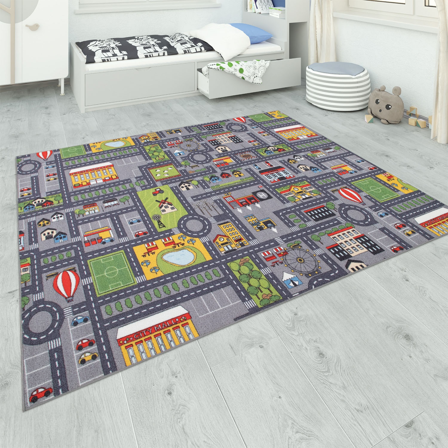 Paco Home Kinderteppich »Bino 577«, rechteckig, 5 mm Höhe, Strassen-Spiel-Teppich, Kinderzimmer
