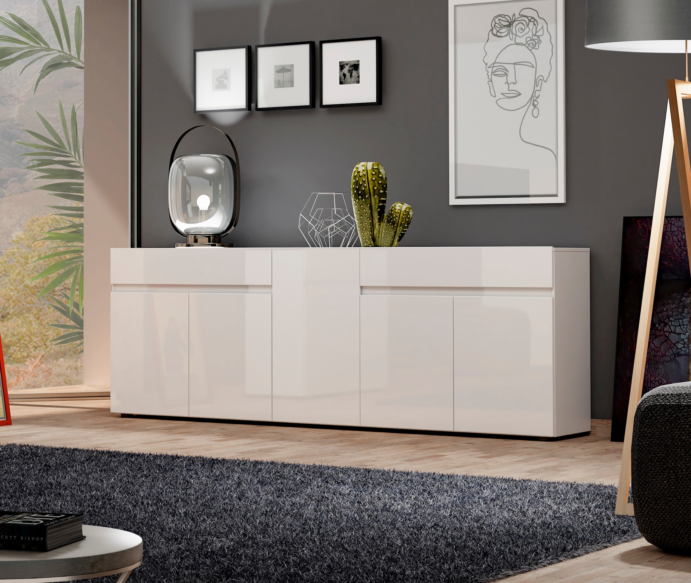 Image of Home affaire Sideboard "MISTER, Kommode, Schrank, Anrichte, Breite 225 cm, Made in Italy" 5 Türen, 2 Schubladen, Hochglanz lackiert, 225/80 cm