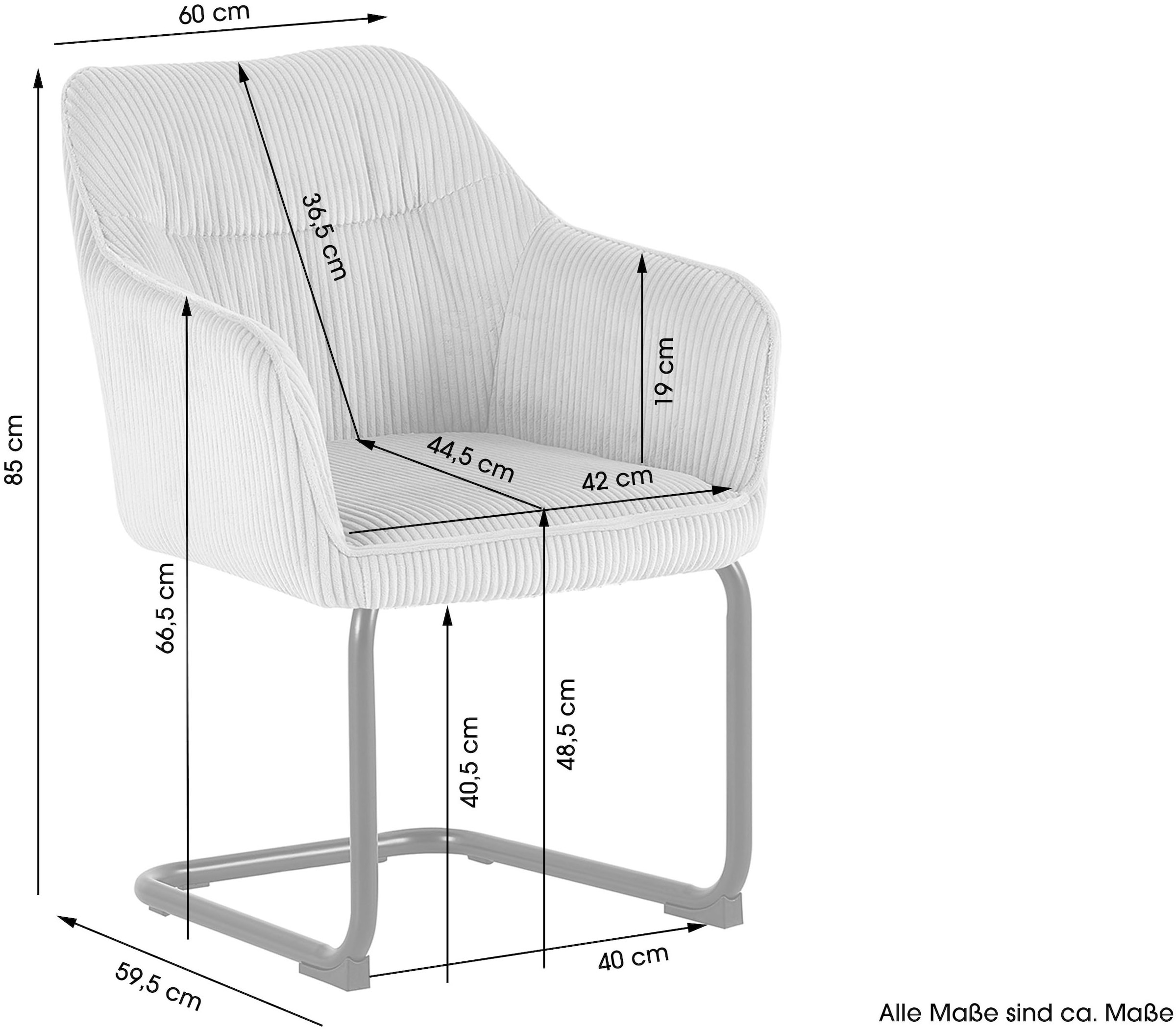 byLIVING Chaise cantilever »ELBA« (Ensemble) 2 cuisGrob-Cord, 110 kg, 180° drehbar Rückholfunktion, Schwingstuhlgestell