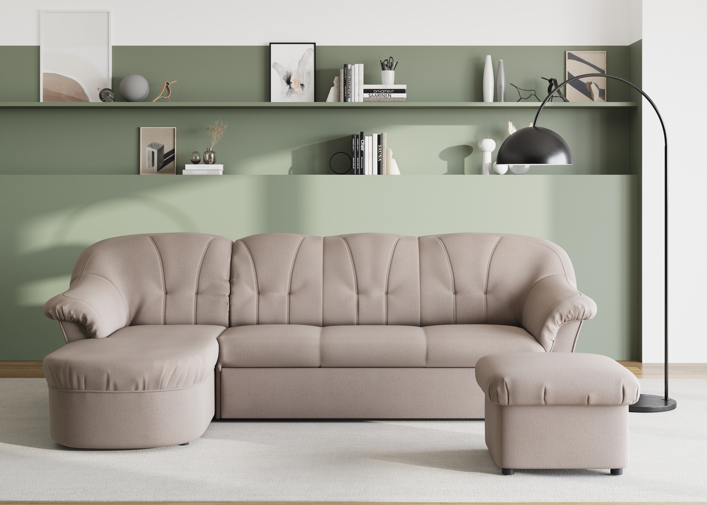 DOMO collection Ecksofa »Pegnitz, elegante Rückensteppung, kompakte Stellmasse 238/141cm, L-Form«, wahlweise mit Bettfunktion
