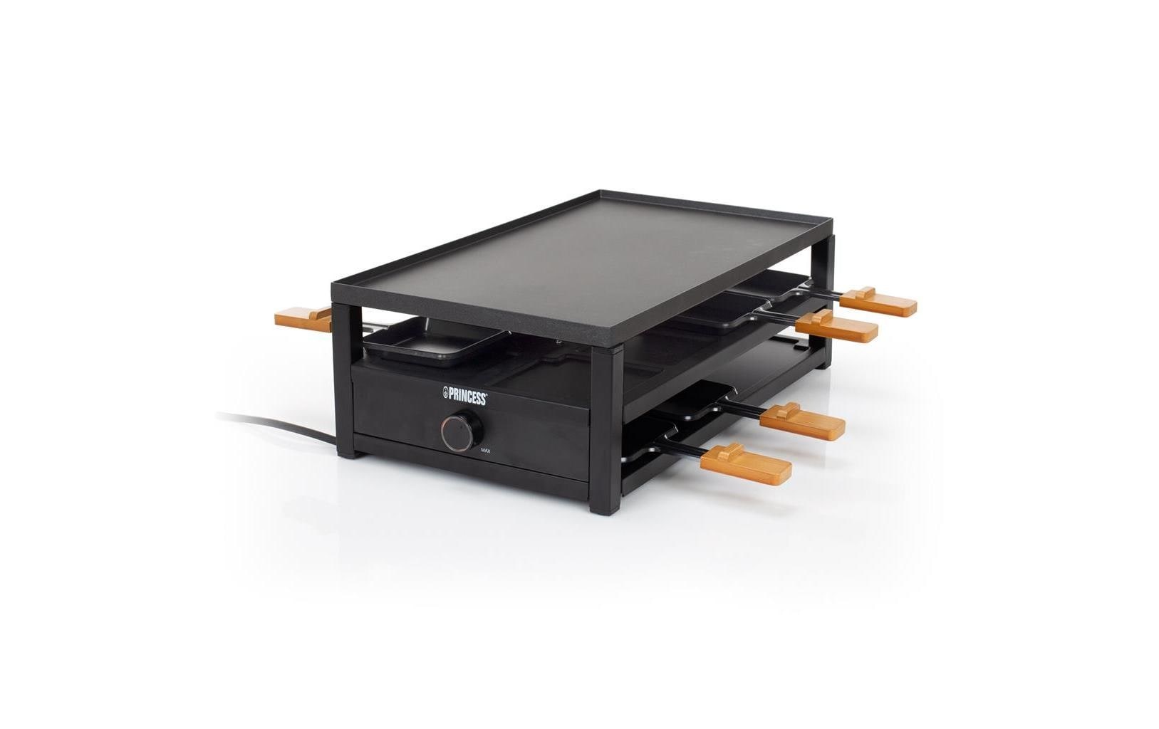 Image of PRINCESS Raclette "Black Steel" 8 Stk. Raclettepfännchen 1.300 W Holzart: Bambus (China)