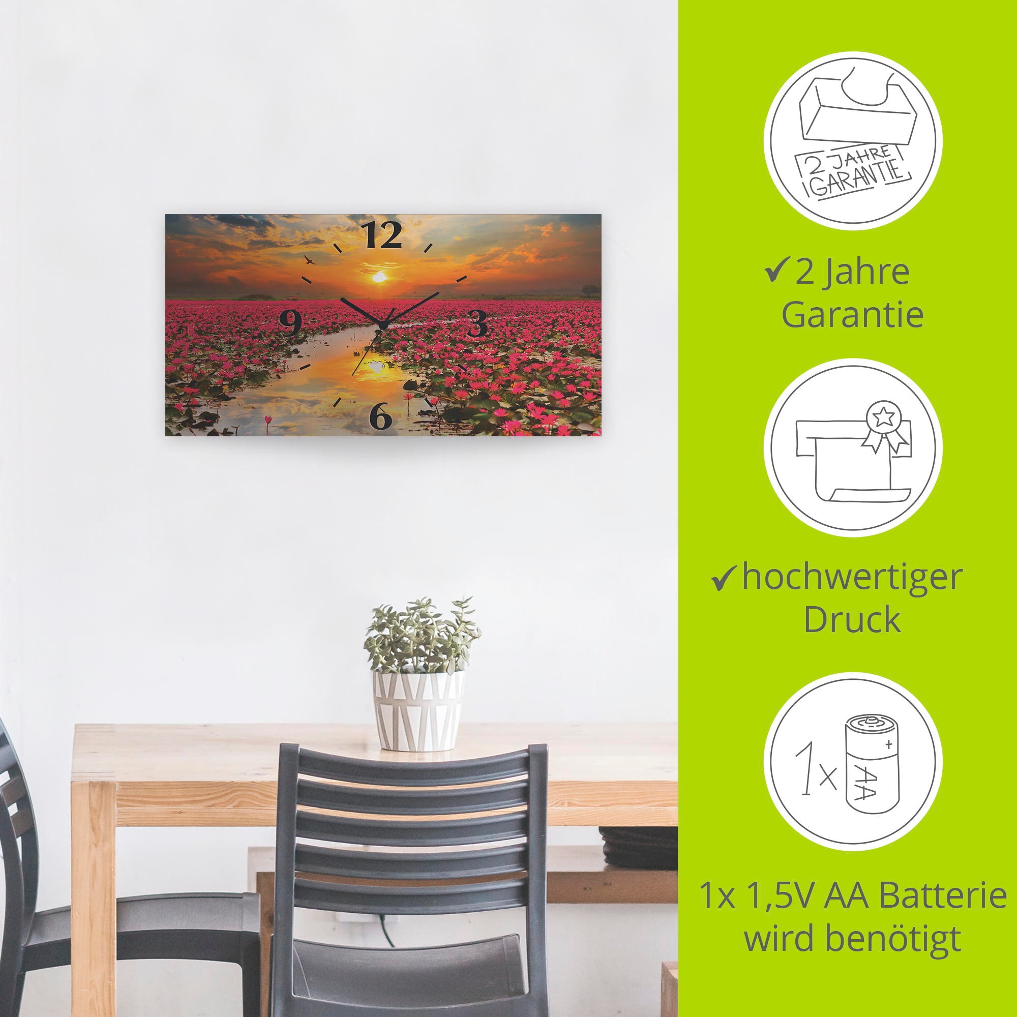 Artland Horloge murale »Sonnenschein blühende Lotusblume« wahlweise mit Quarz- oder Funkuhrwerk, lautlos ohne Tickgeräusche