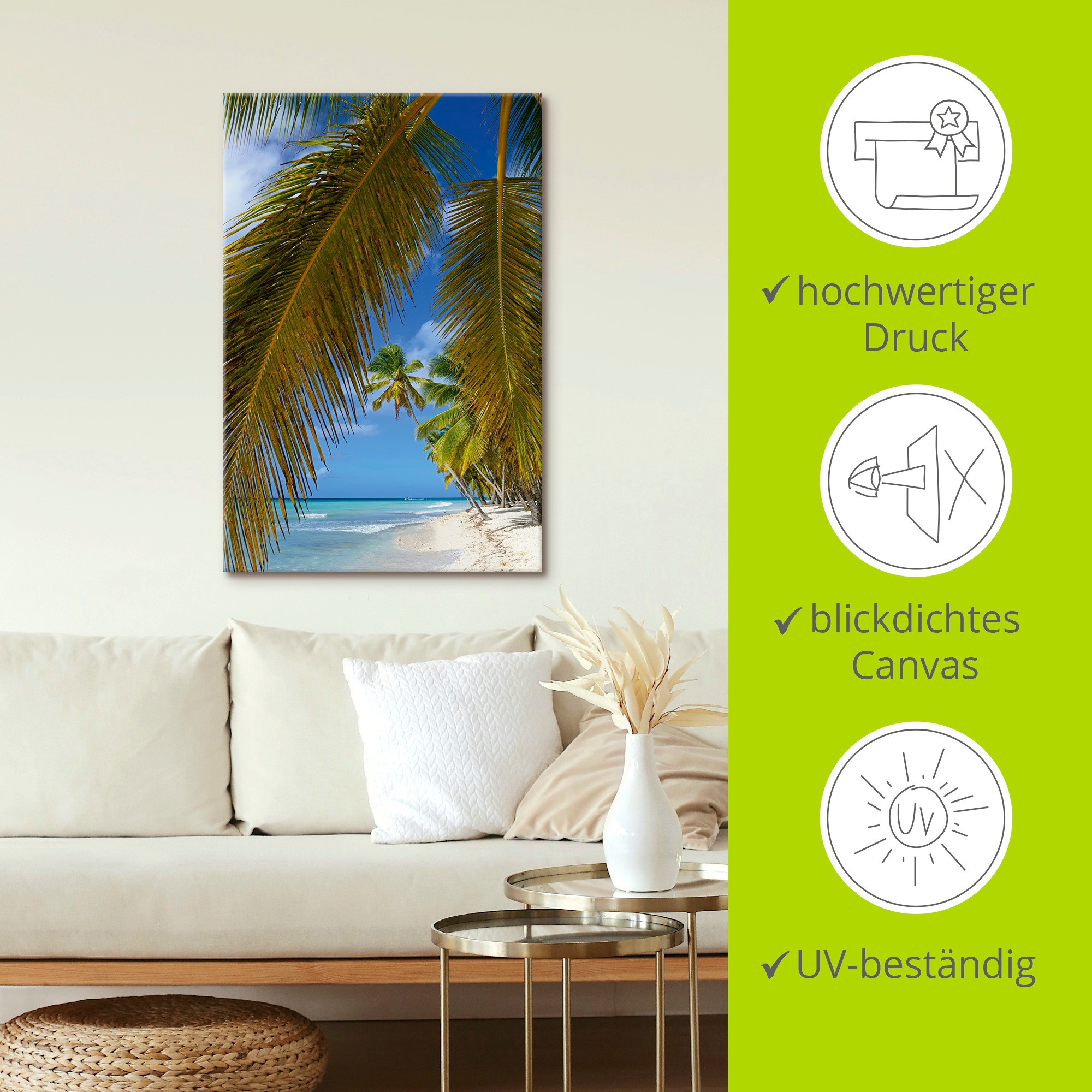 Artland Leinwandbild »Palmenstrand, Insel Isla Saona«, Karibikbilder, (1 St.), auf Keilrahmen gespannt