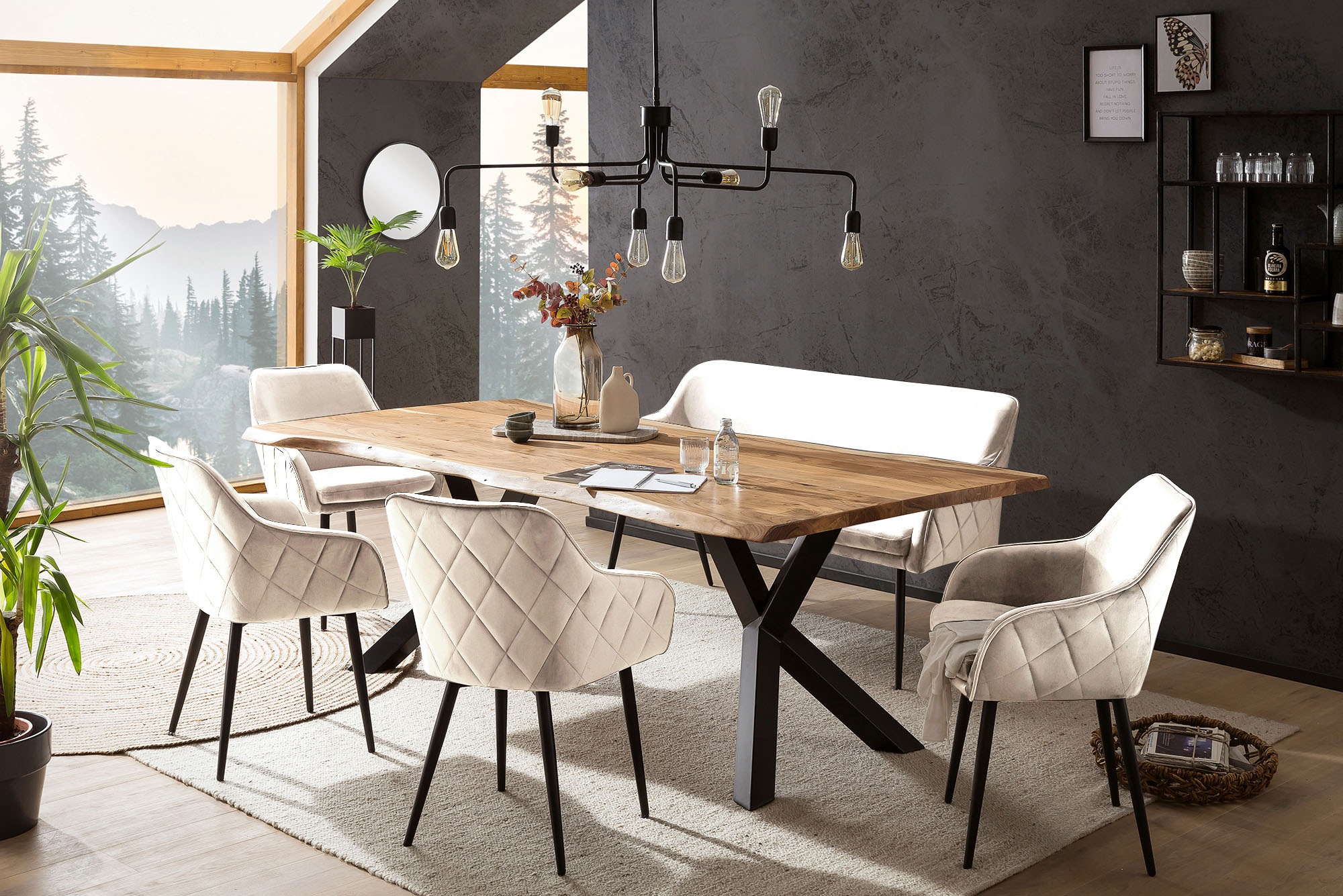 Image of SalesFever Eckbankgruppe "Eckbankgruppe in Landhausstil" Set, 6 Stk. tlg. Rückenfläche mit aufwändiger Rautensteppung