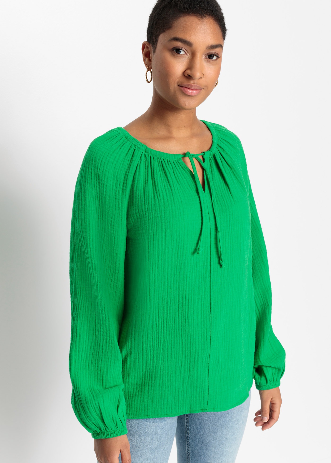 Image of bonprix Langarmbluse "Musselin-Bluse aus Baumwolle" Oversize-Passform, für vielseitige Anlässe