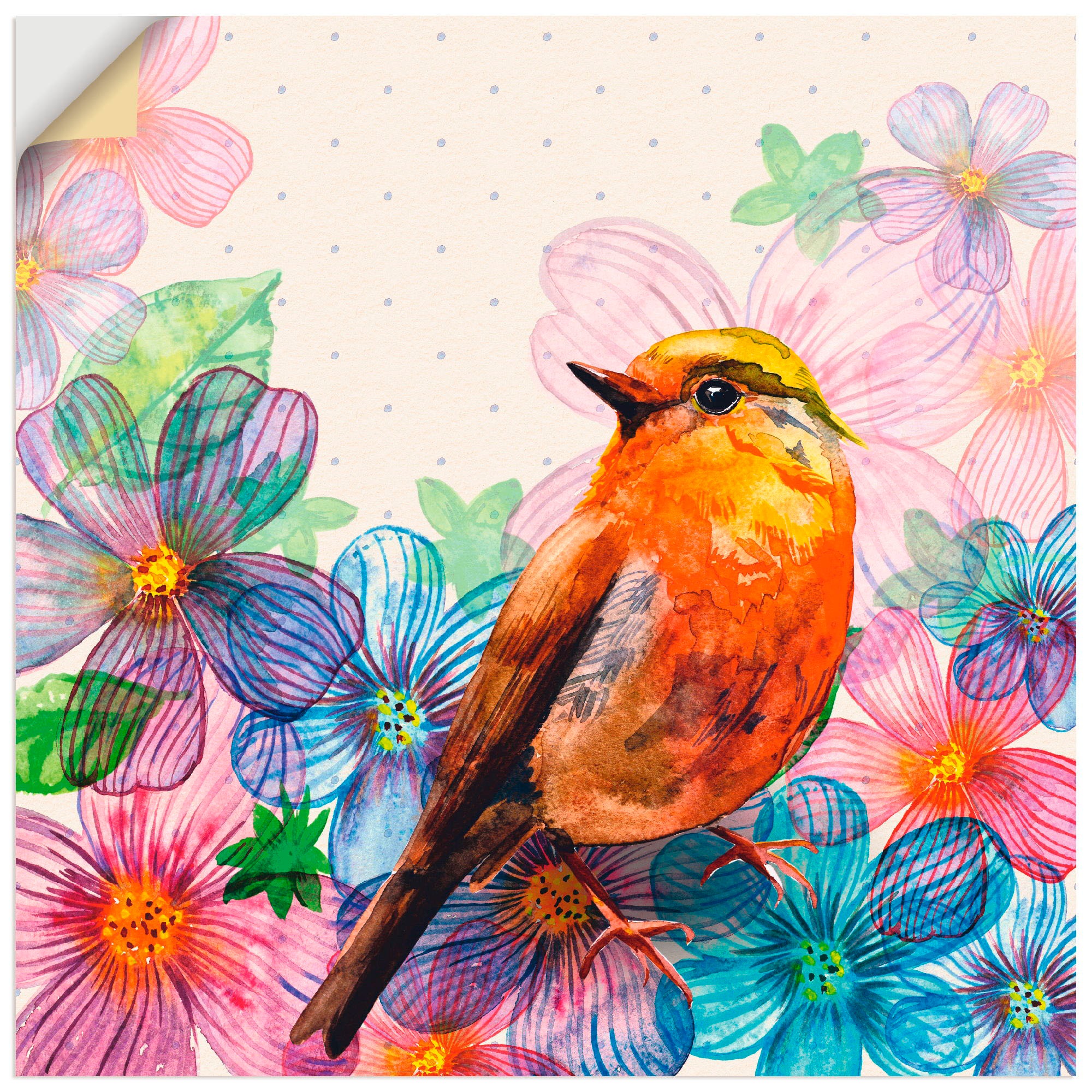 Image of Artland Wandbild »Florale Karte im Retro Design«, Vögel, (1 St.), in vielen Grössen & Produktarten - Alubild / Outdoorbild für den Aussenbereich, Leinwandbild, Poster, Wandaufkleber / Wandtattoo auch für Badezimmer geeignet bei Ackermann Versand Schweiz