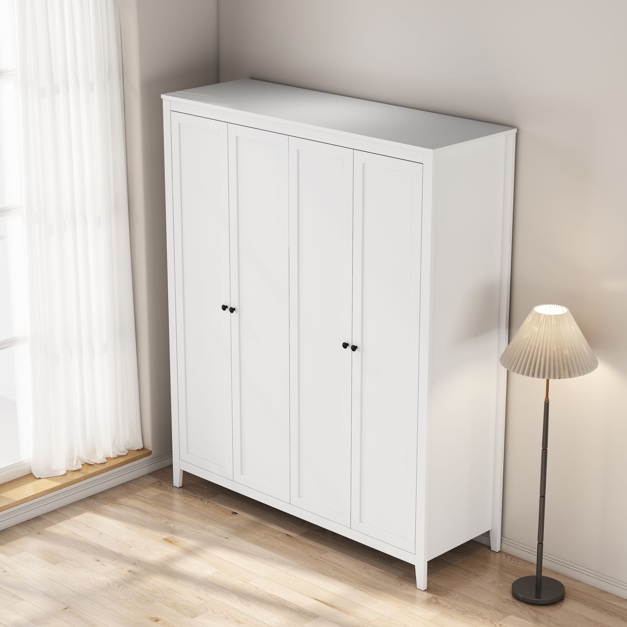 GOODproduct Kleiderschrank »Borkum Schlafzimmerschrank Garderobe Landhaus Bestseller weiss« schwarze Griffe aus Metall, 