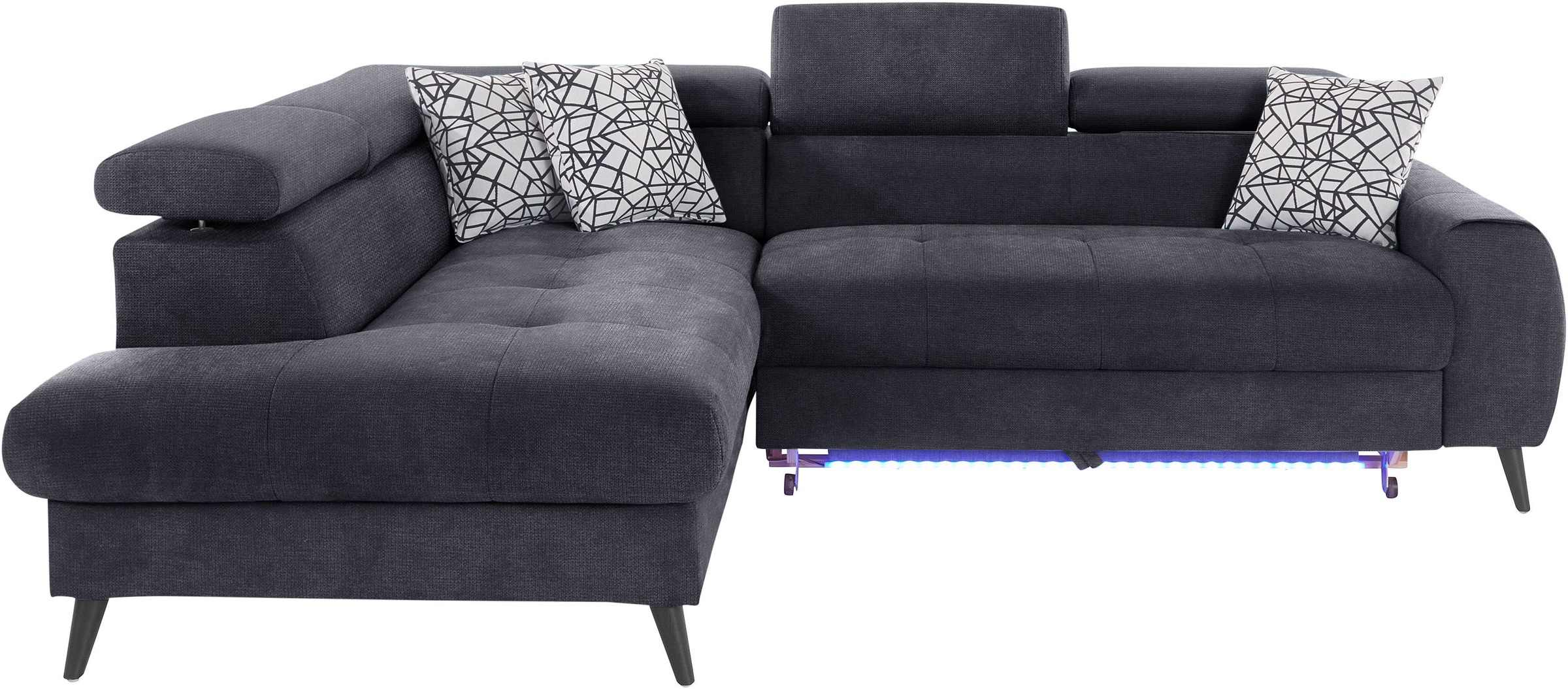 COTTA Ecksofa »Mia L-Form mit 3 Zierkissen«, wahlweise mit Bettfunktion, Bettkasten, Beleuchtung & Wireless-Charger