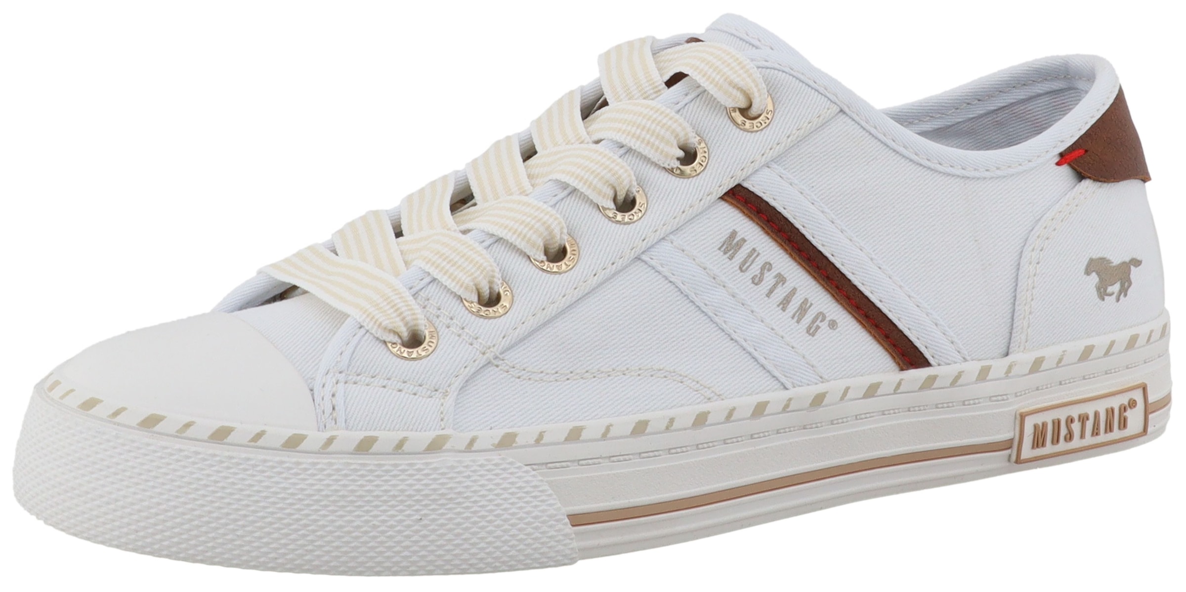 Image of Mustang Shoes Slip-On Sneaker "Magdalena" Slipper, Halbschuh mit Kontrastbesatz und Logoschriftzügen