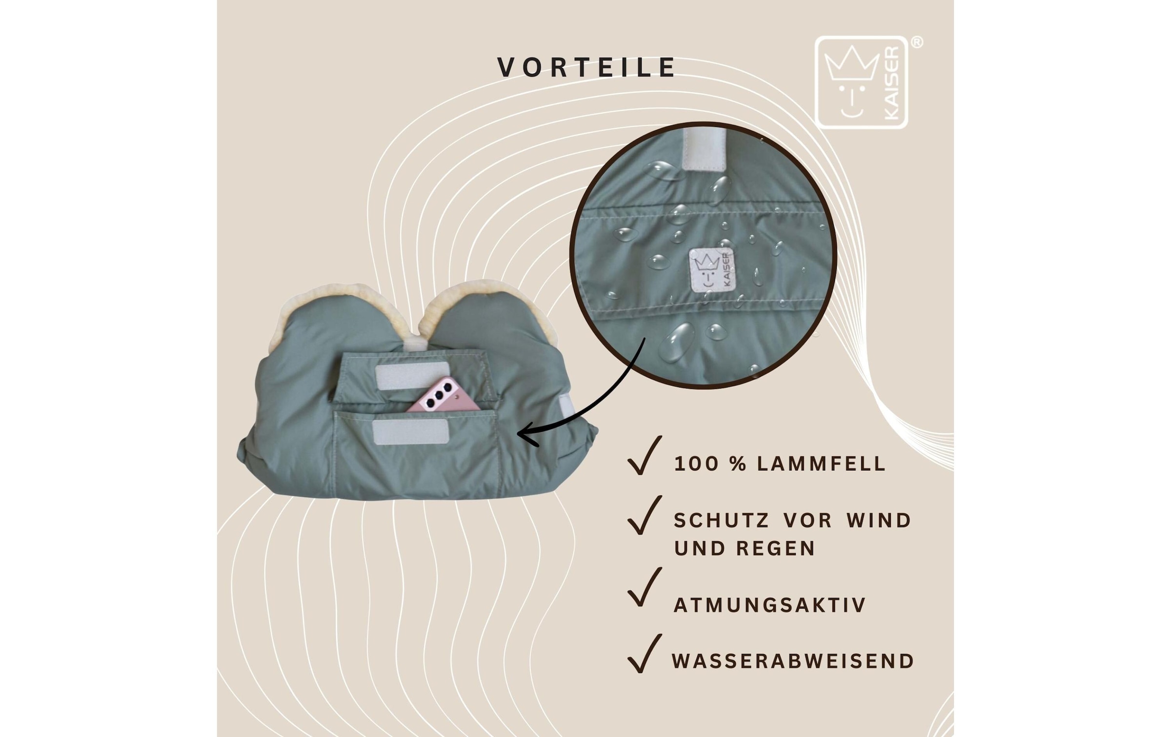 Kaiser Chauffe-mains pour poussette »Lammfell Big Salbei«