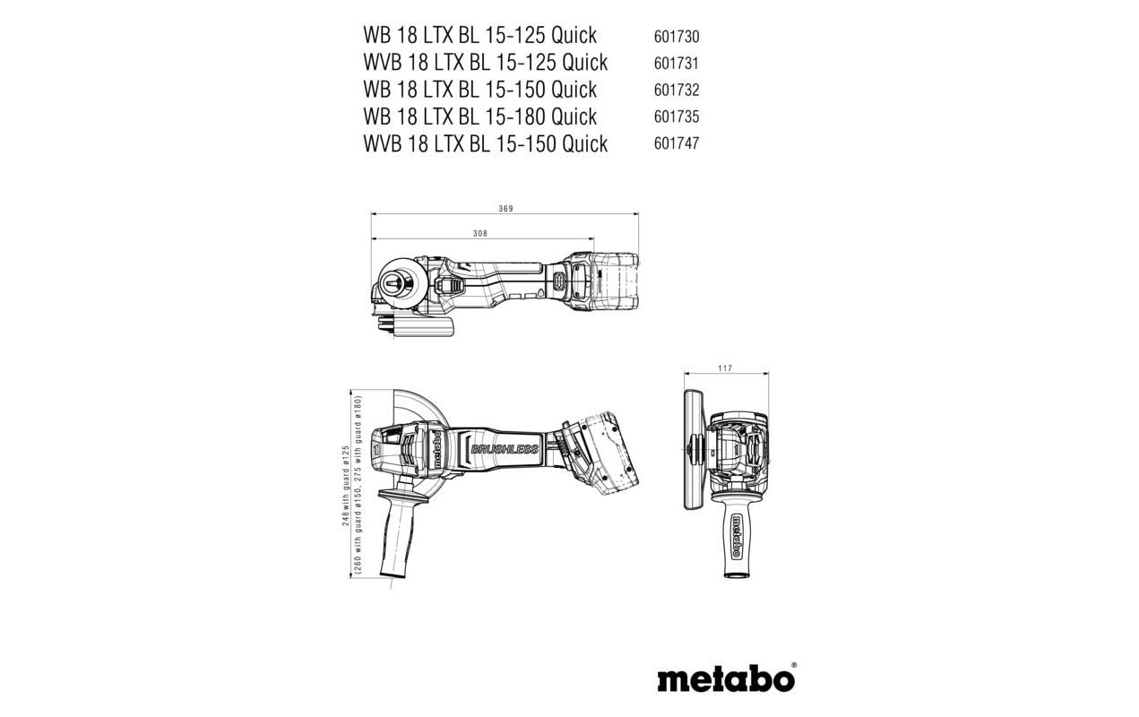 metabo Winkelschleifer »18 LTX BL 15-125, 18 V, Solo, Ø 125 mm«