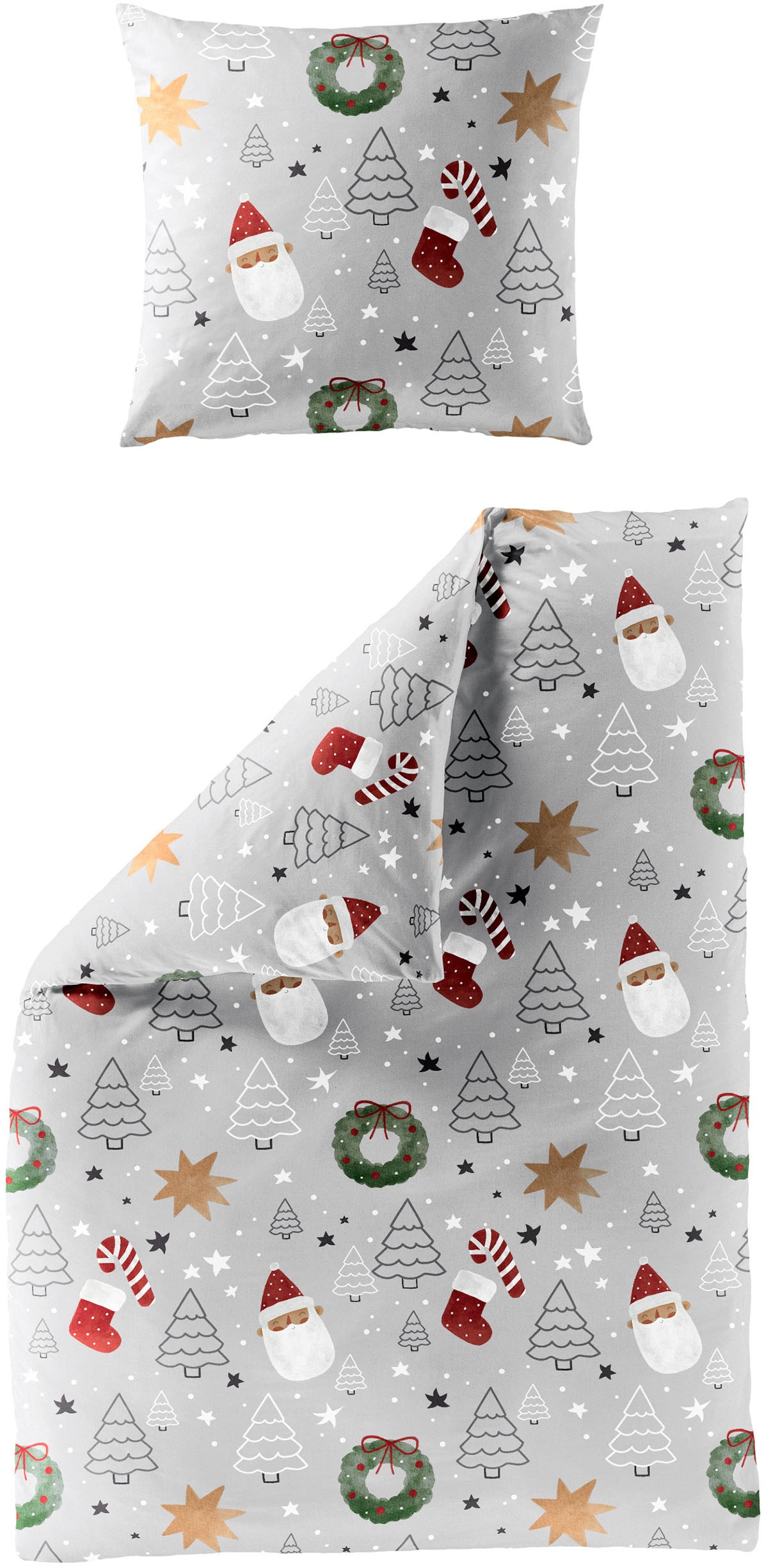 Image of BIERBAUM Bettwäsche "Wichtel" 2 tlg. 100 % Baumwolle, Biber, unterschiedliche Weihnachts-Designs