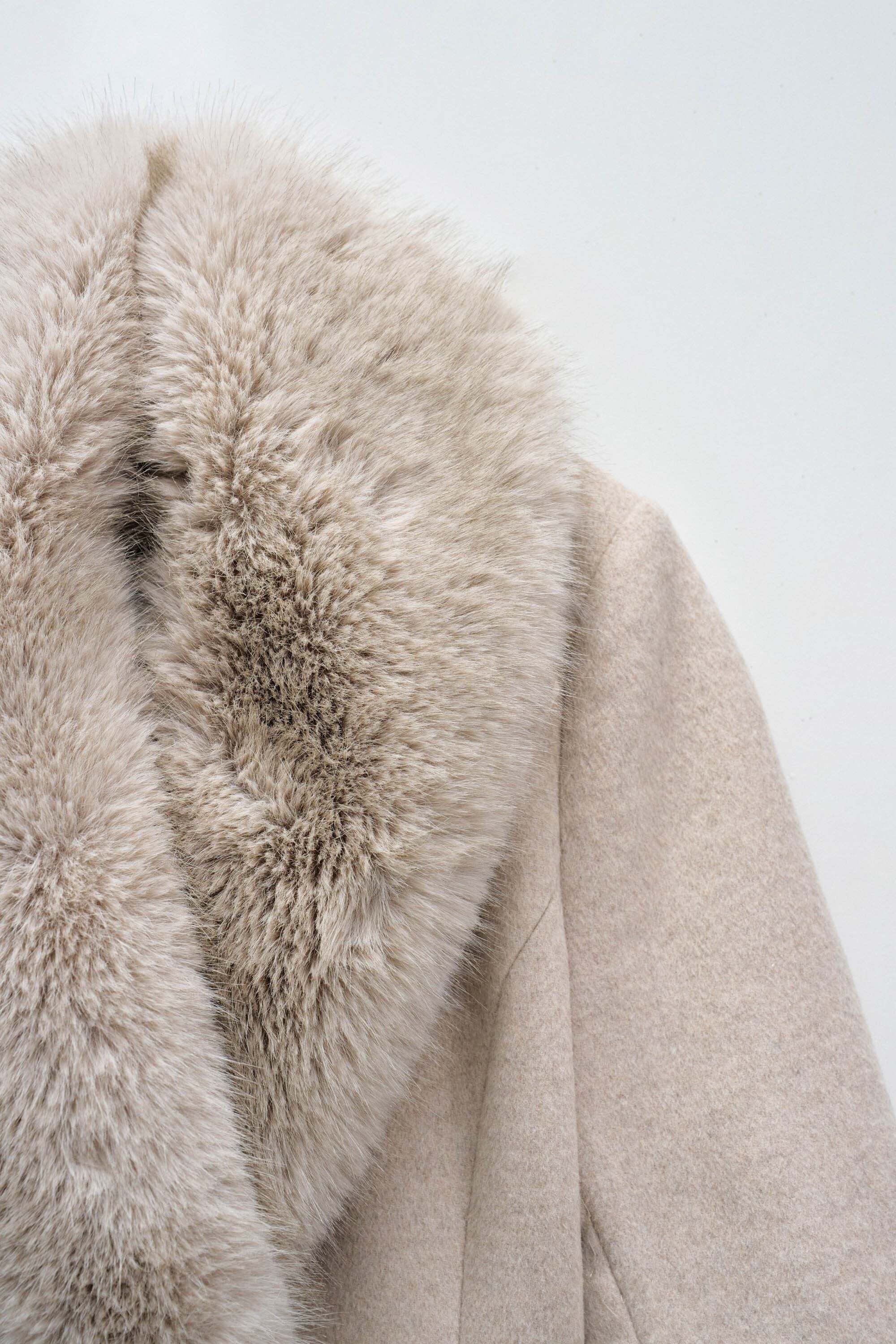 Salsa Veste en laine »Salsa Jeans Wollmantel Long Wool Coat Faux Fur Belt«