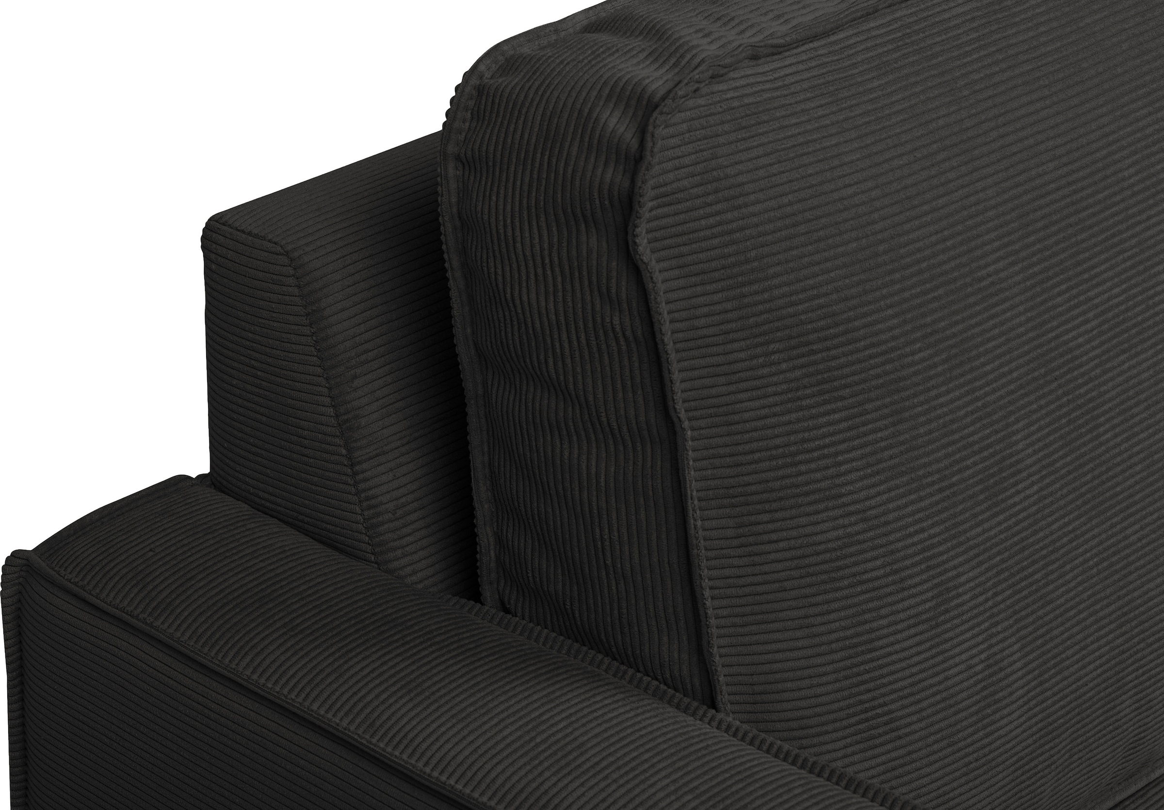 Places of Style Ecksofa »Pinto, 290 cm, Cord, Chenille, Lederoptik, Ottomane links / rechts«, mit Keder, schwarze Metallfüsse, Wellenunterfederung