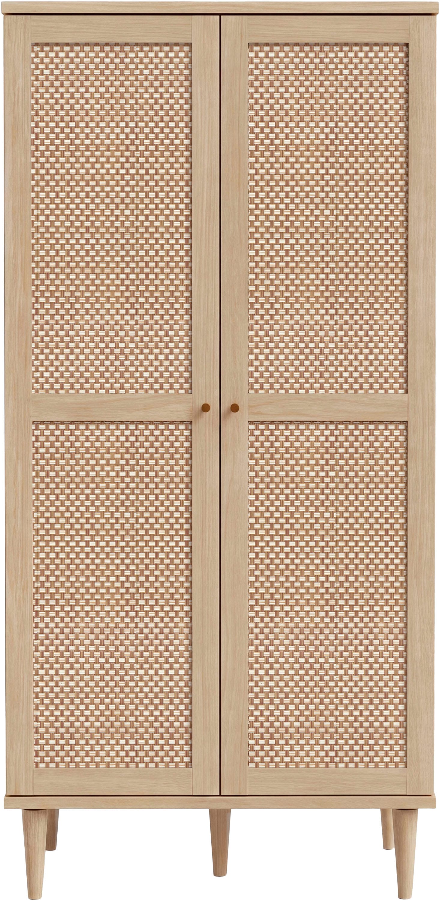 GOODproduct Kleiderschrank »ELLIAN, Kinderzimmerschrank, Rattan, Wiener Geflecht, 80cm breit« Boho-Stil, Holzfüsse, Metallgriffe, Made in EU, viel Stauraum, FSC®