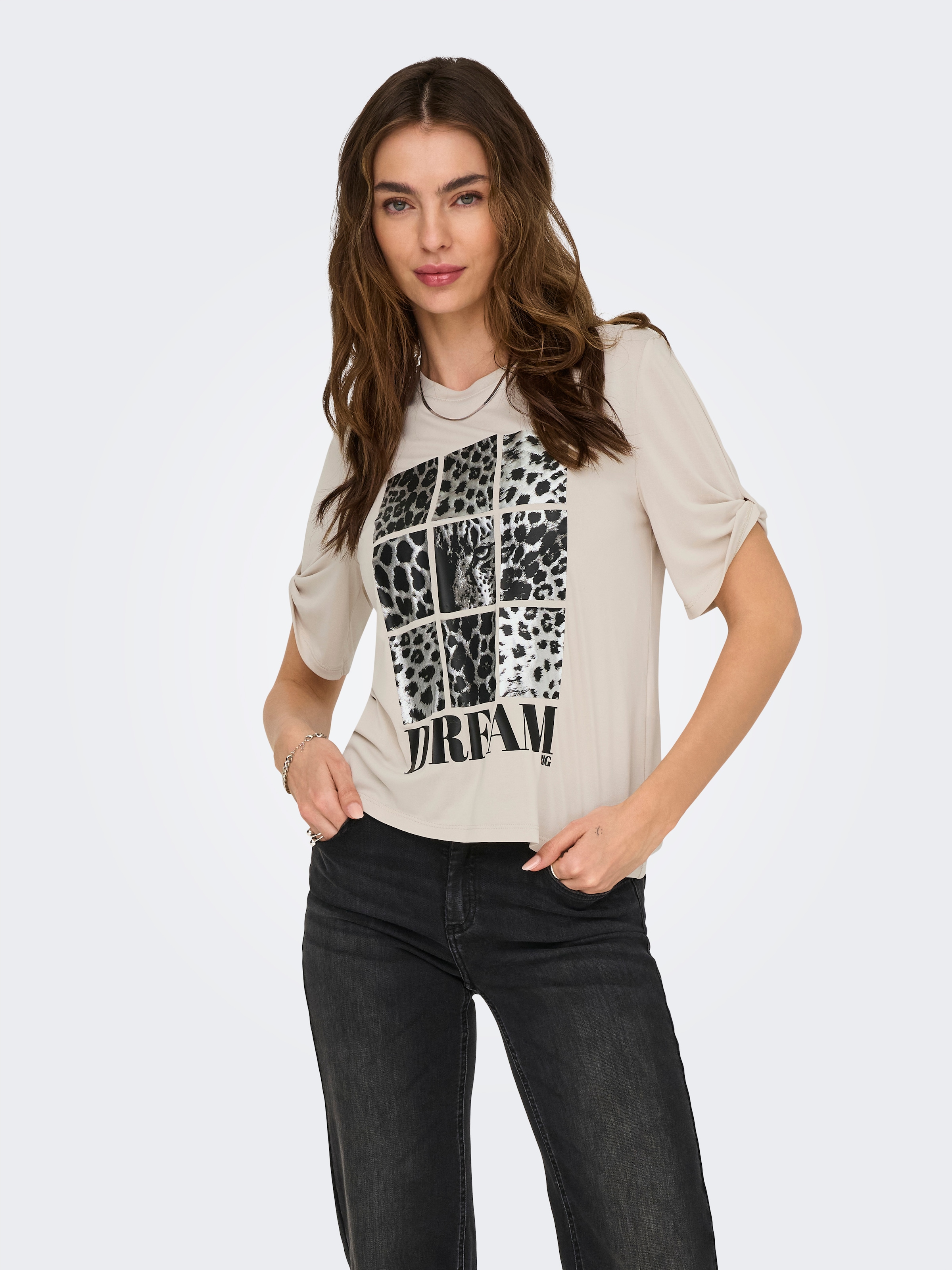 ONLY Kurzarmshirt »ONLFREE – T-Shirt mit Print für lässige Kombinationen«, modisch, Jersey, regular fit, Materialmix, Rundhals