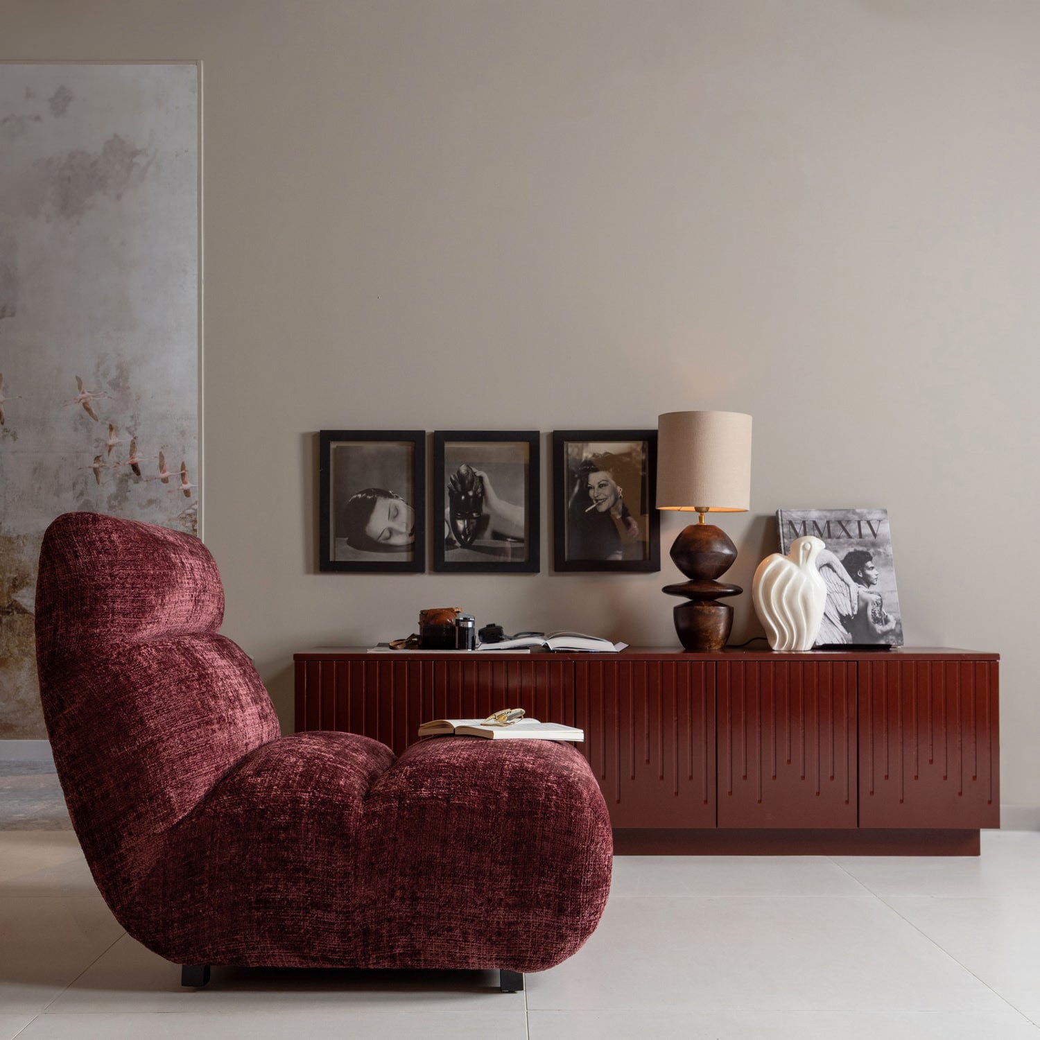 WOOOD Sessel »Observe Chenille-Bezug mit kugelförmiges Sitzdesign H82 x B75 x T96 cm« Tragkraft 150 kg, Maximale Verschleissfestigkeit, unregelmässiges muster