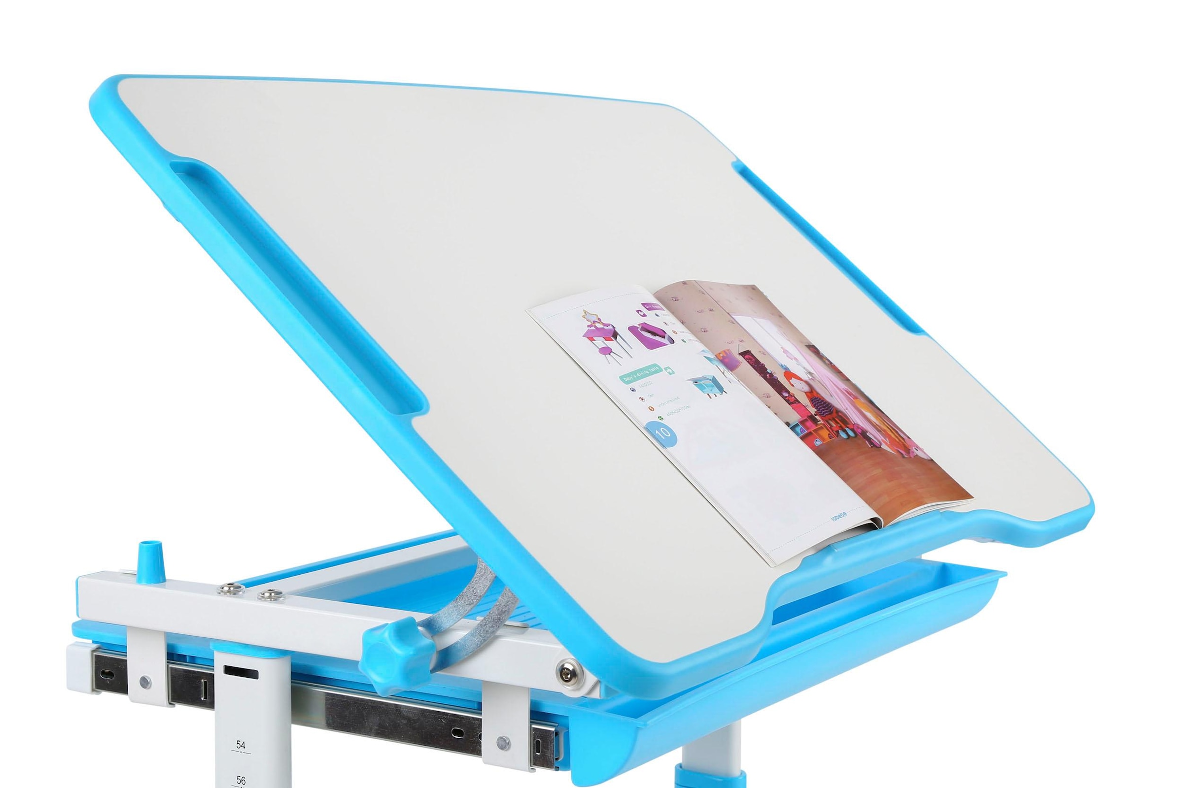 Vipack Kinderschreibtisch »Comfortline, mit Höhenverstellung inkl. Taschen- u. Becherhalter«, (Set, B/H/T ca. 70x54-76x47,4cm, verschiedene Farben, mit Griffelschublade), inkl. Stuhl und verstellbarer Schreibplatte, praktische Funktionen