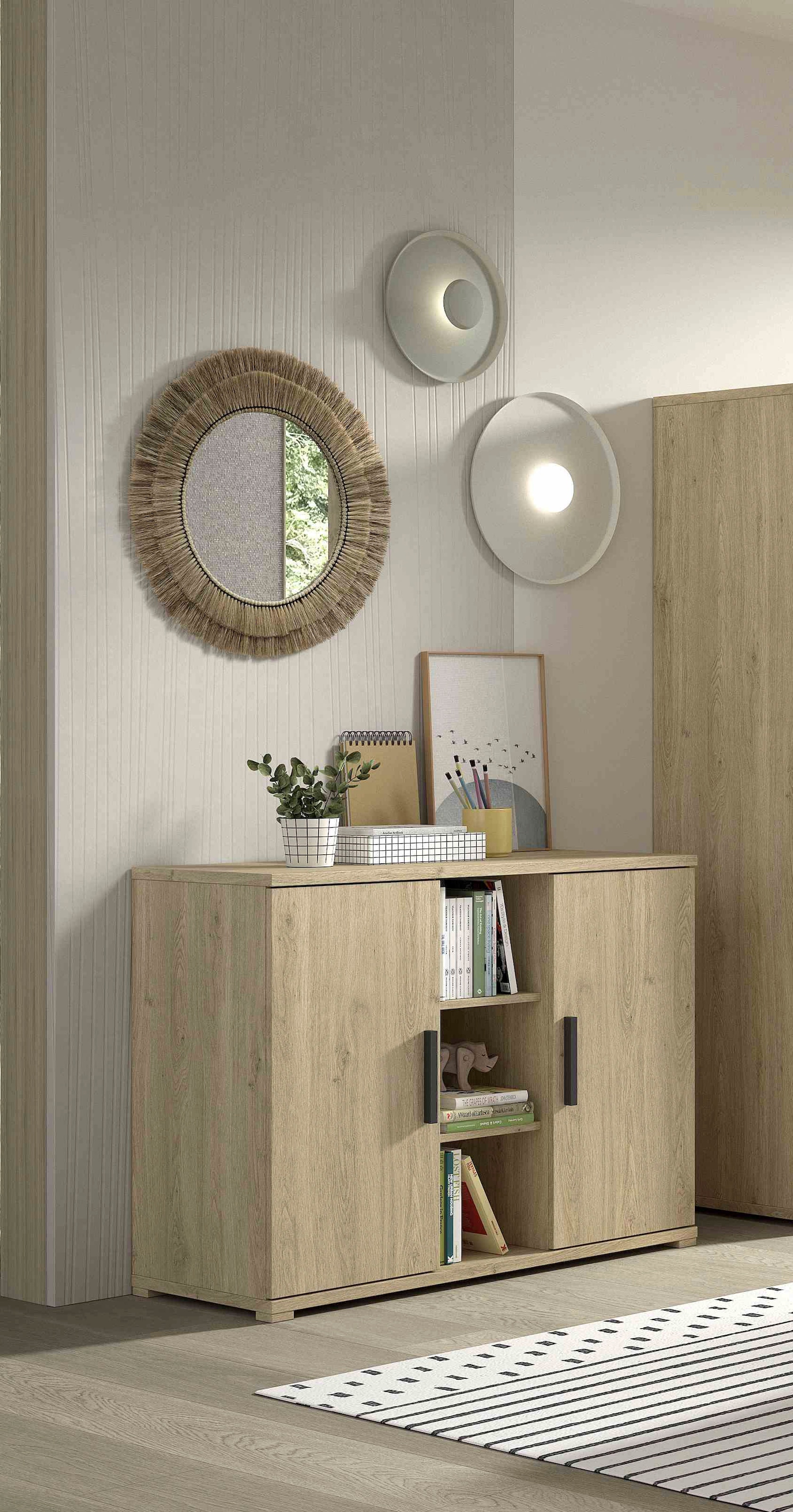 Vipack Commode combinée »SAM mit 2 Drehtüren, dahinter je 1 Fachboden, universell einsetzbar« L/H/P env. 115,5x89x48 cm, portes avec soft-close, 3 compartiments ouverts,  surface facile d'entretien en décor chêne