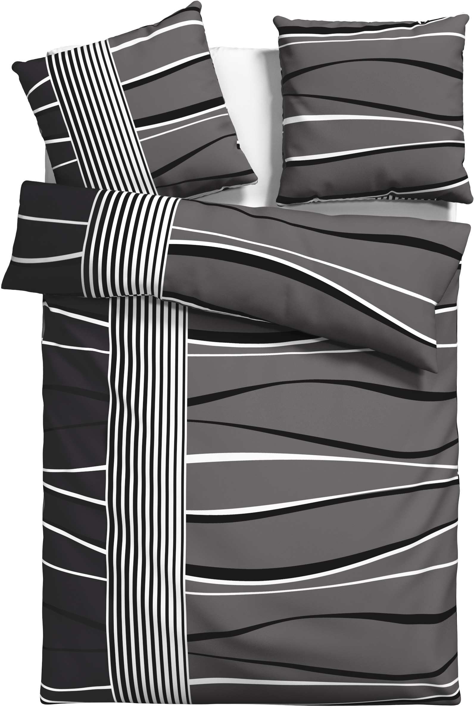 GOODproduct Linge de lit »Renu in Gr. 135x200 oder 155x220 cm« 2 cuis Bettwäsche aus Baumwolle, grafische Bettwäsche mit Wellen-Design