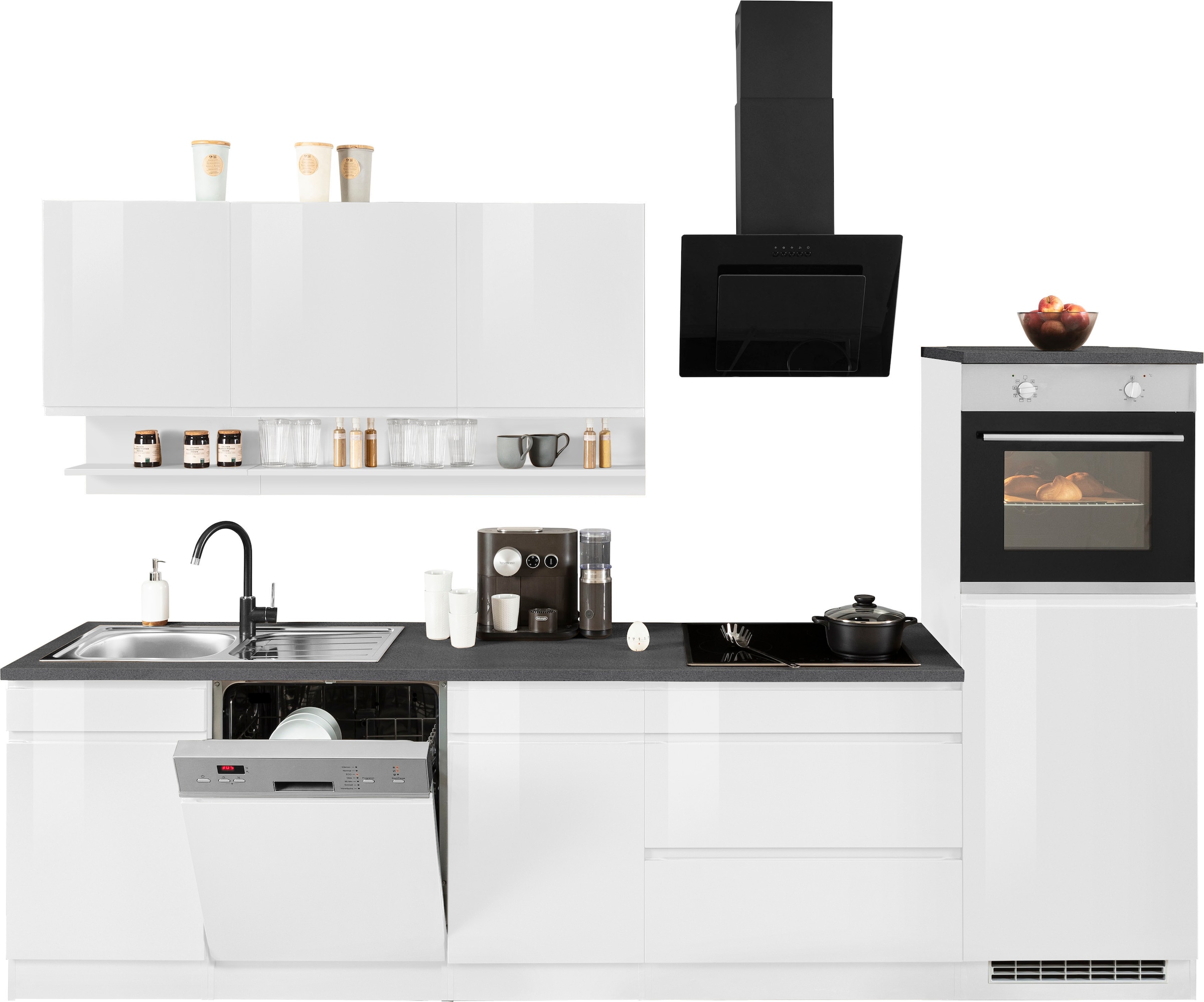 KOCHSTATION Küchenzeile »KS-Virginia,neu in verbesserter Ausführung« Arbeitsplatte 38 mm stark, Stauraum, Softclose,  Breite 300 cm, Soft-Close, wahlweise mit E-Geräten