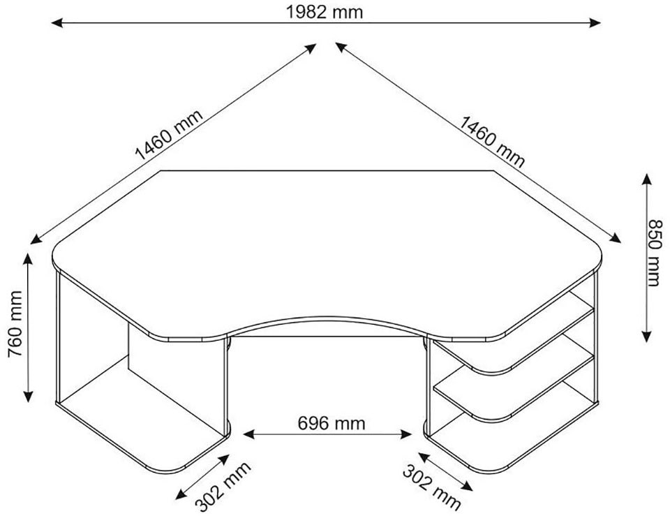 Homexperts Gamingtisch »Tron«, passend für drei 28" Monitore