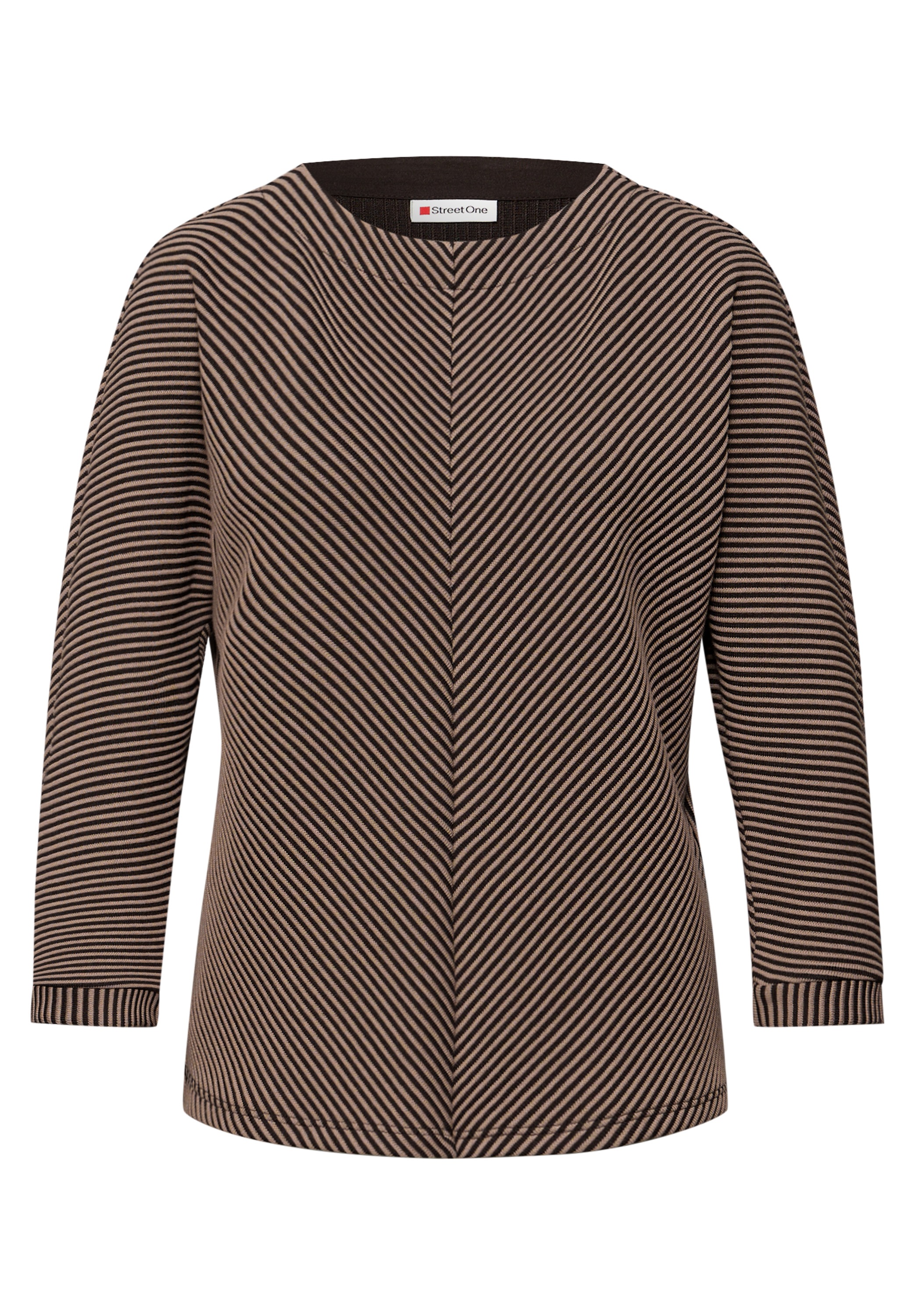 STREET ONE Pull en tricot manches 3/4 avec effet bicolore et motif structuré fin