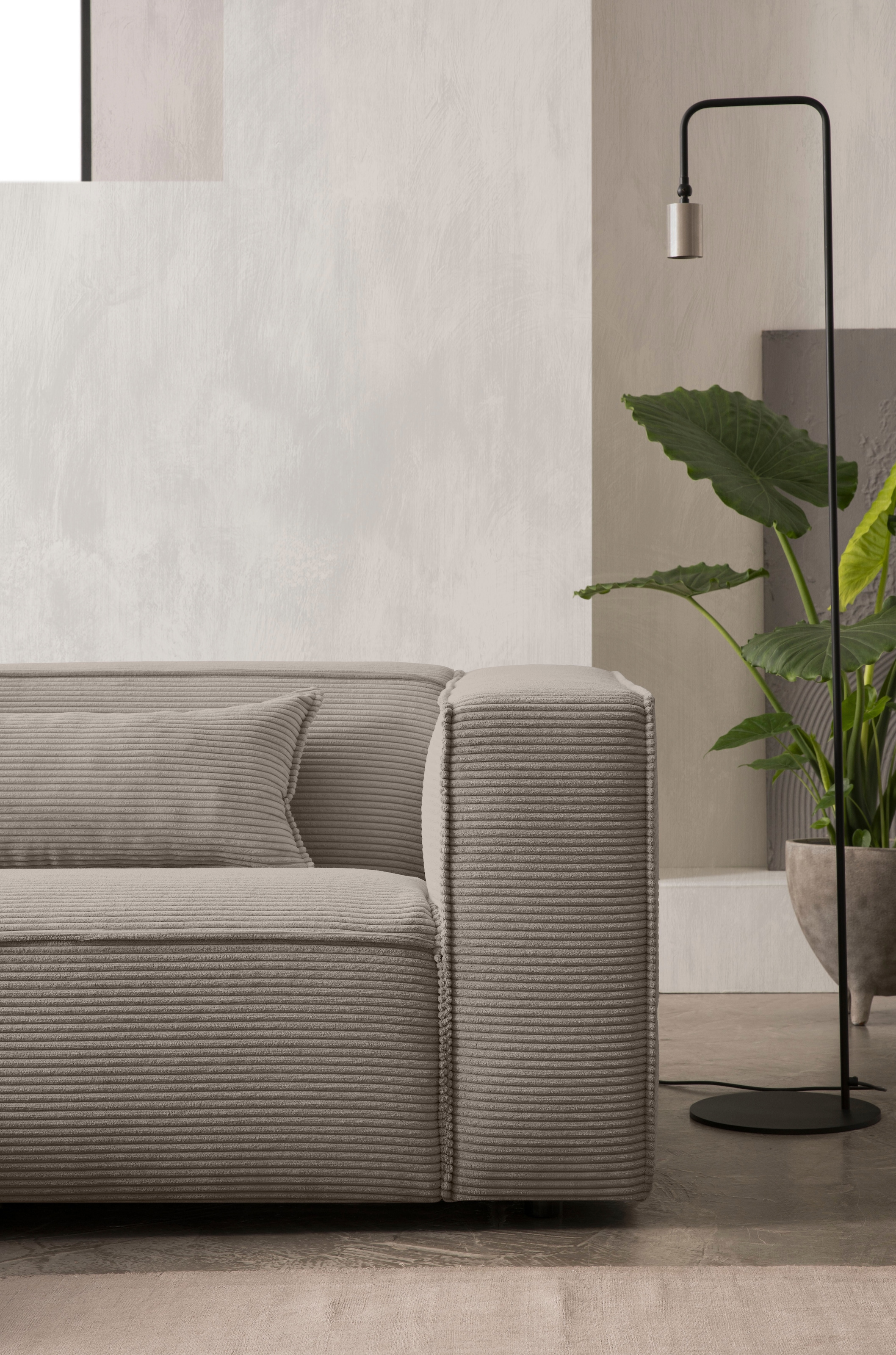 LeGer Home by Lena Gercke Ecksofa »PIARA mit Kedernaht, Cord, Leinenoptik o. Strukturstoff, Couch, L-Form«, wahlweise Ottomane rechts/links, schwarze Füsse, bequemer Sitzkomfort