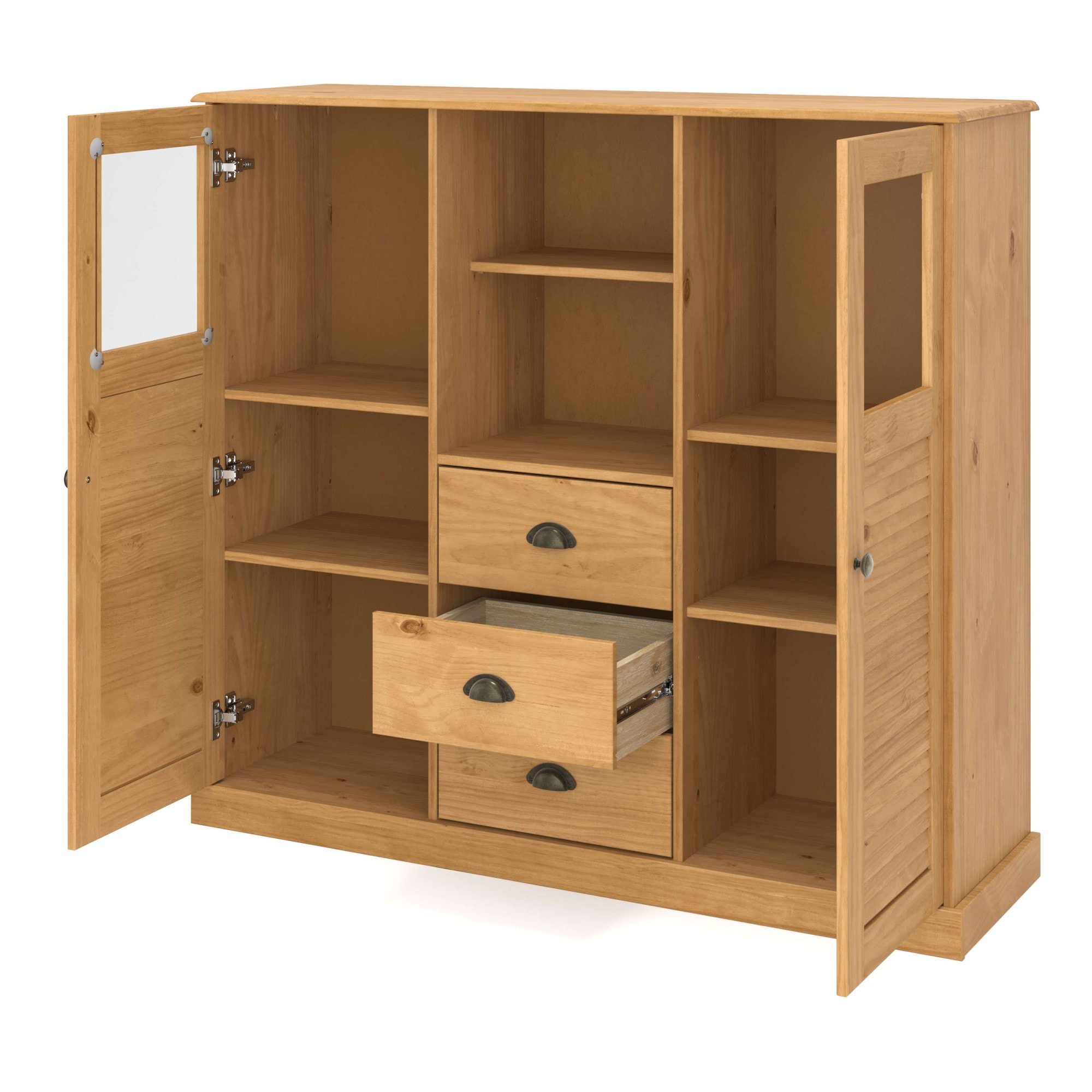 GOODproduct Buffet haut »Turia, mit Glas- und Lamellentüren« Vitrine/armoire moyenne/commode, en pin massif, FSC®, L : 127 cm