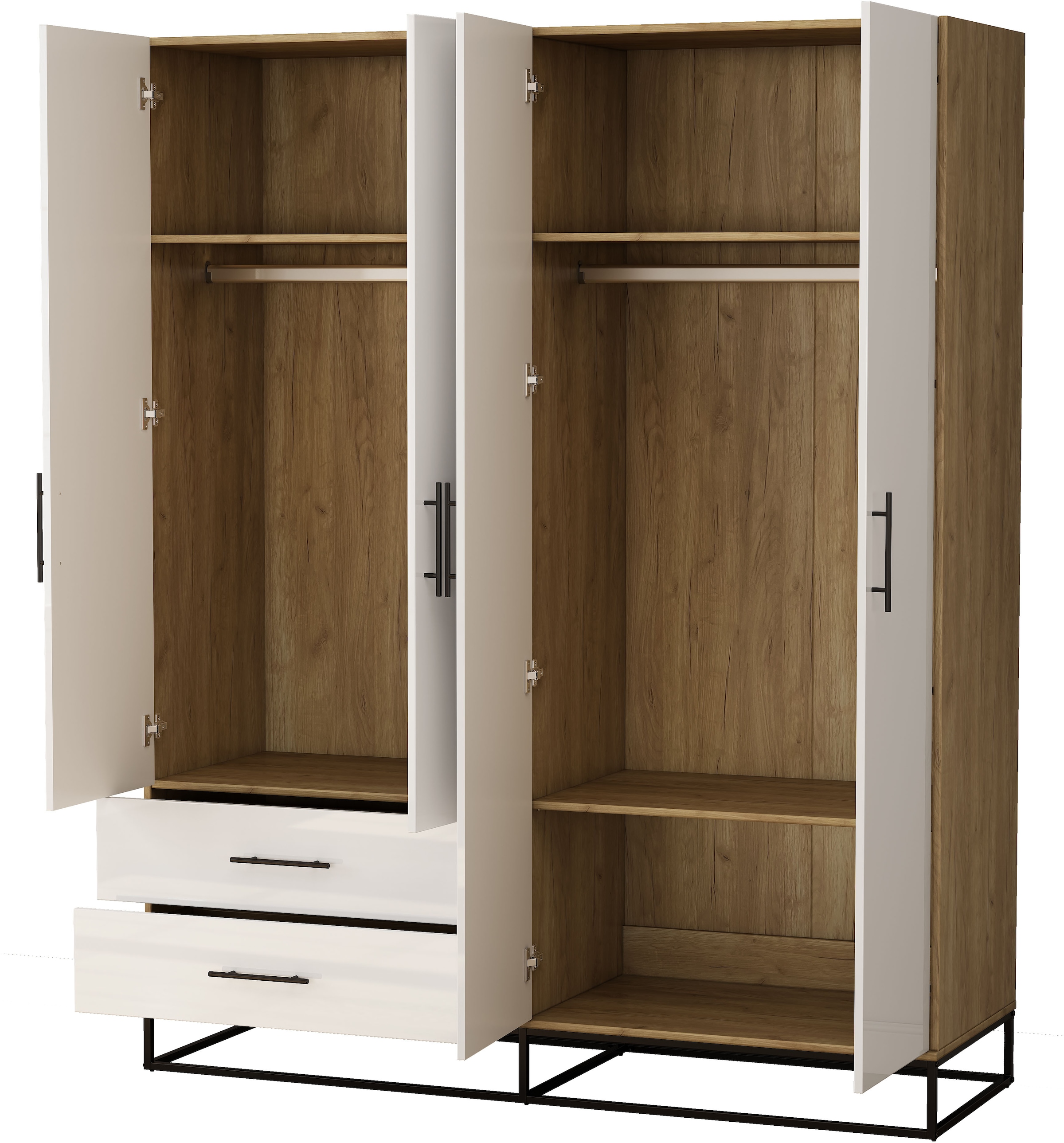 GOODproduct Kleiderschrank »Lucca Schlafzimmerschrank Garderobe Hochglanz Bestseller« Schwarze Griffe und Kufengestell aus Metall,  Schlafzimmerschrank mit 4 Türen und 2 Schubladen, Breite 160cm