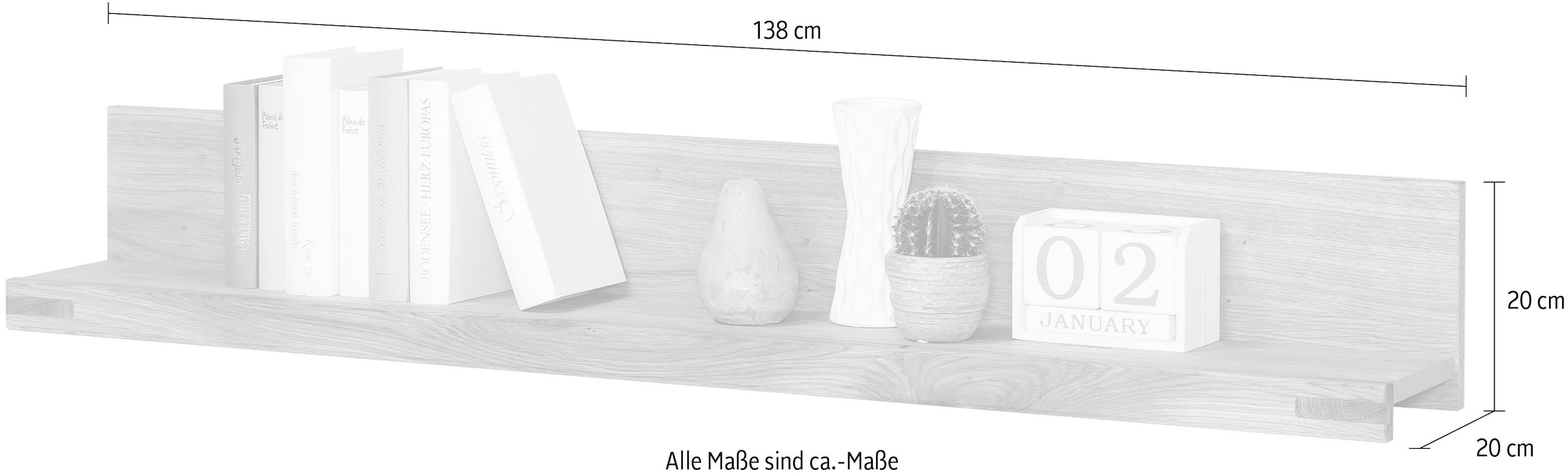 Home affaire Wandregal Wandregal Breite 138cm, Wandboard, teilmassiv Eiche, modern
