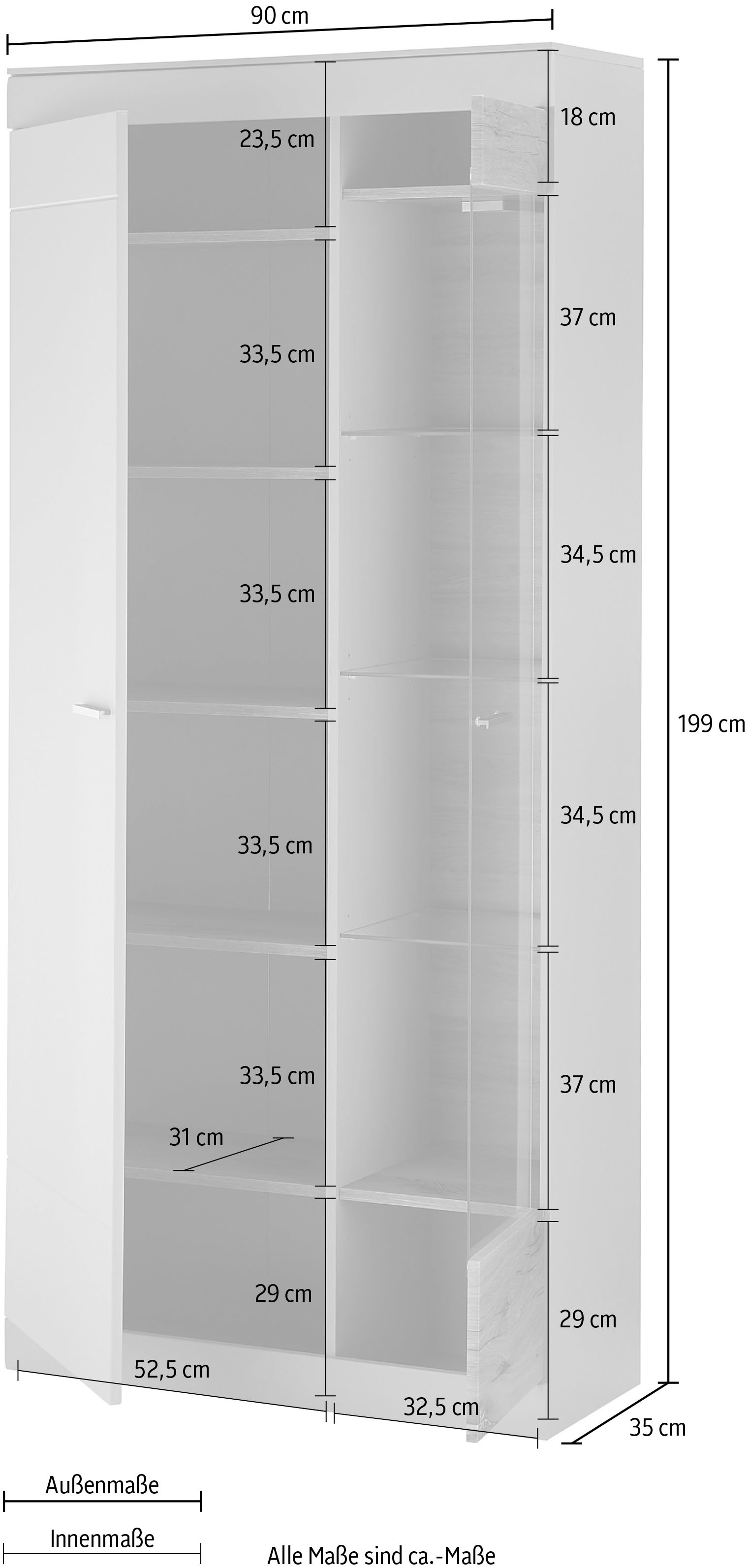 INOSIGN Vitrine »SCARA ohne Beleuchtung«, mit Applikation Zinneiche Dekor, Breite 90 cm, mit Softclose-Funktion