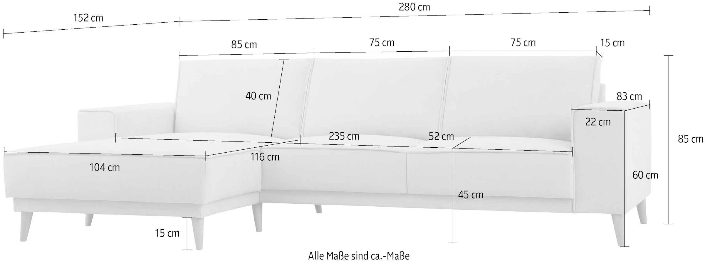 GOODproduct Ecksofa »Oland Skandi, weicher Chenille-Stoff« L-Form, 280 cm, Wellenunterfederung, Skandi-Design, Massivholzfüsse