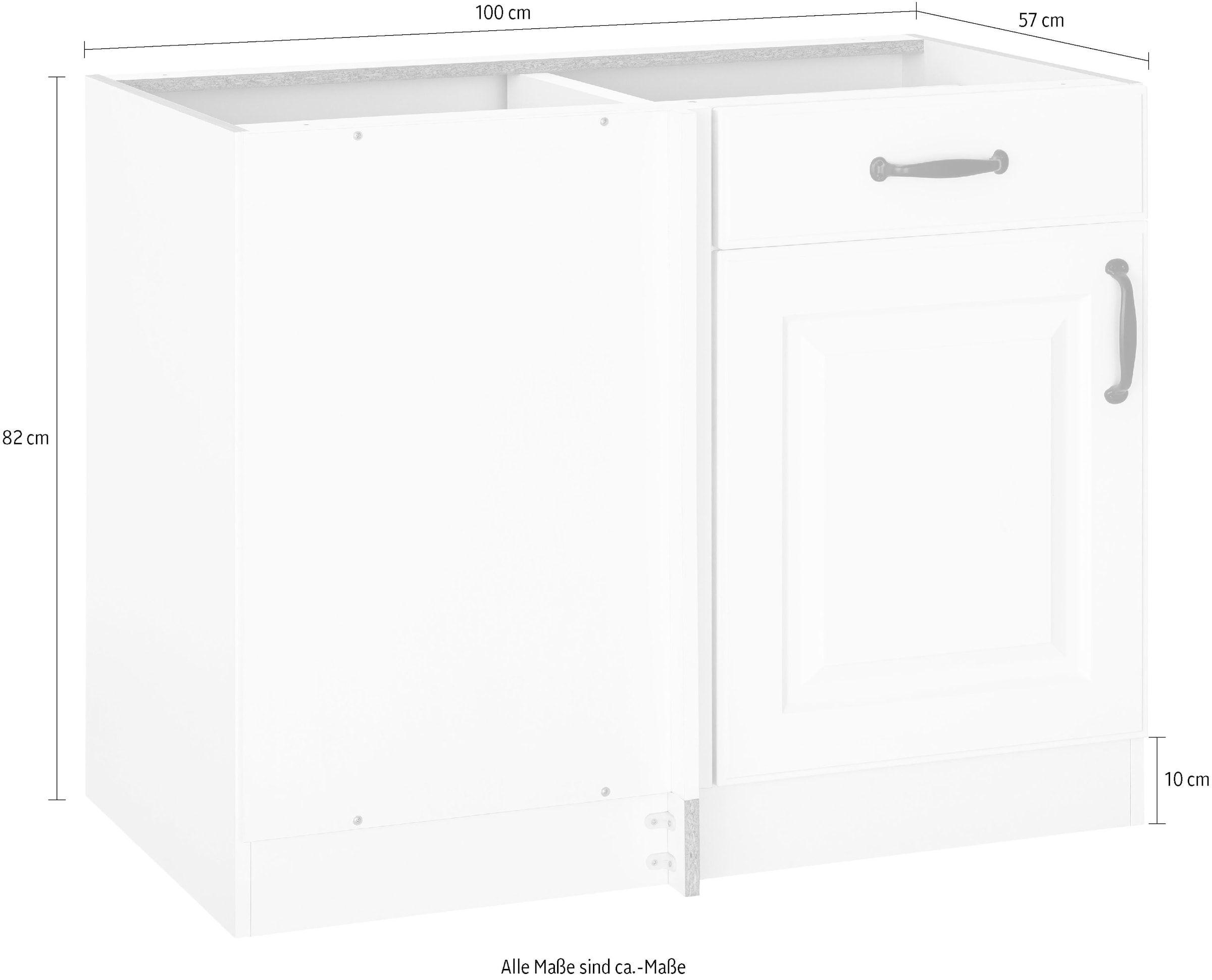 wiho Küchen Eckunterschrank »Erla«, 100 cm breit, Kassettenfront, Planungsmass 110 cm, ohne Arbeitsplatte
