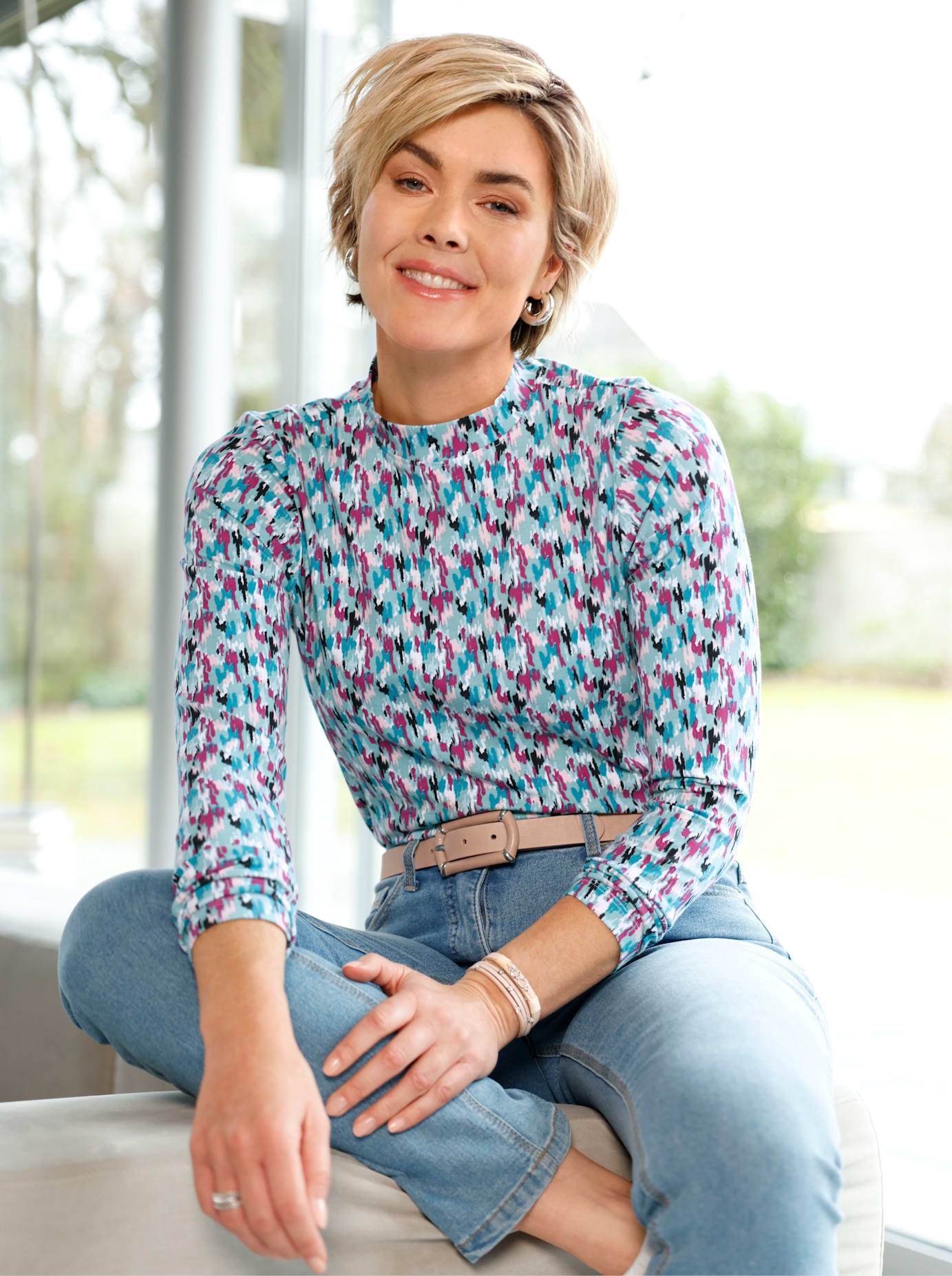 Image of Classic Basics Langarmshirt "Stehkragen-Shirt" 1
