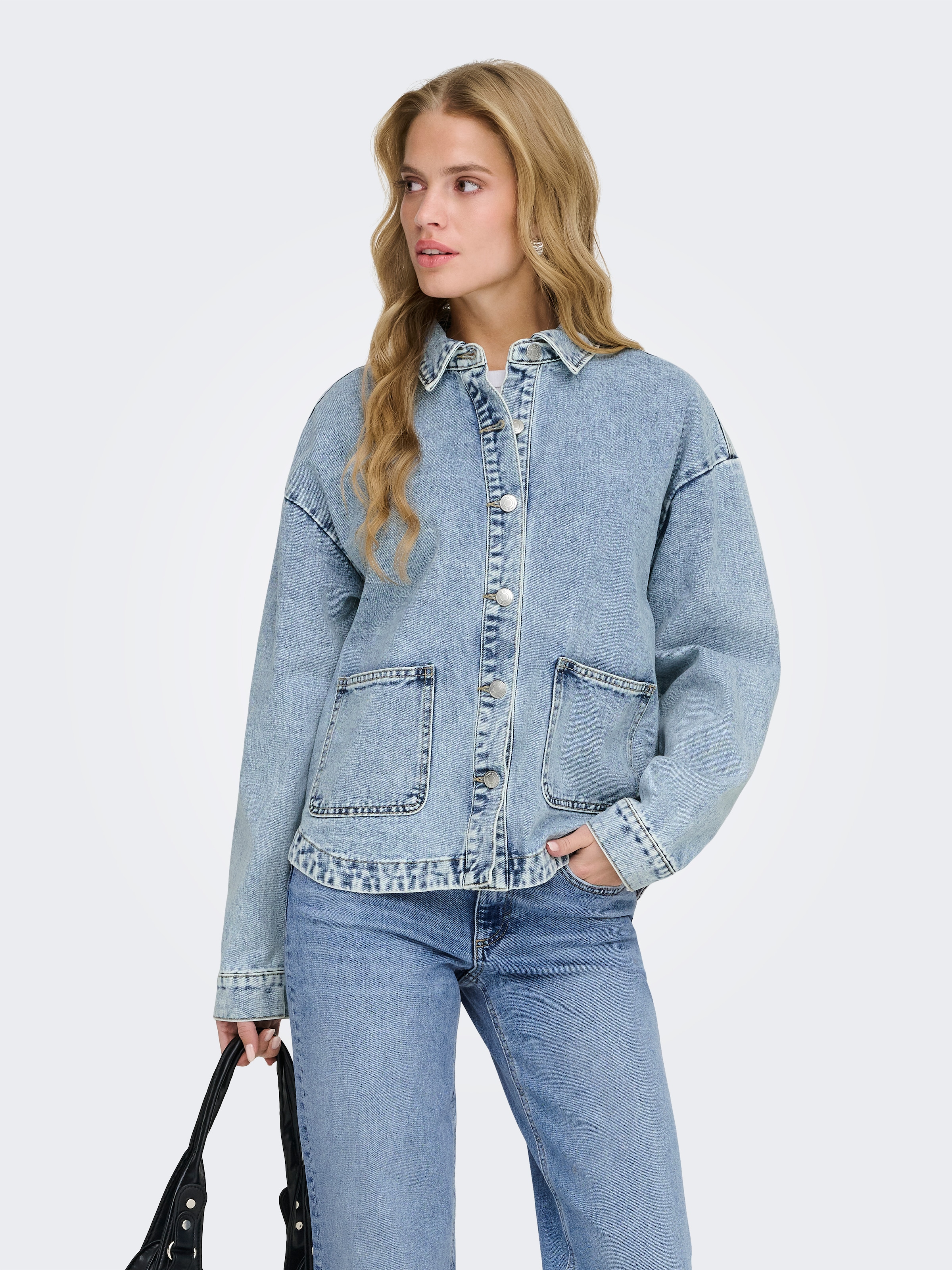 Image of ONLY Jeansjacke "ONLLARA LS DNM SHACKET GUA NOOS" Baumwollmischung