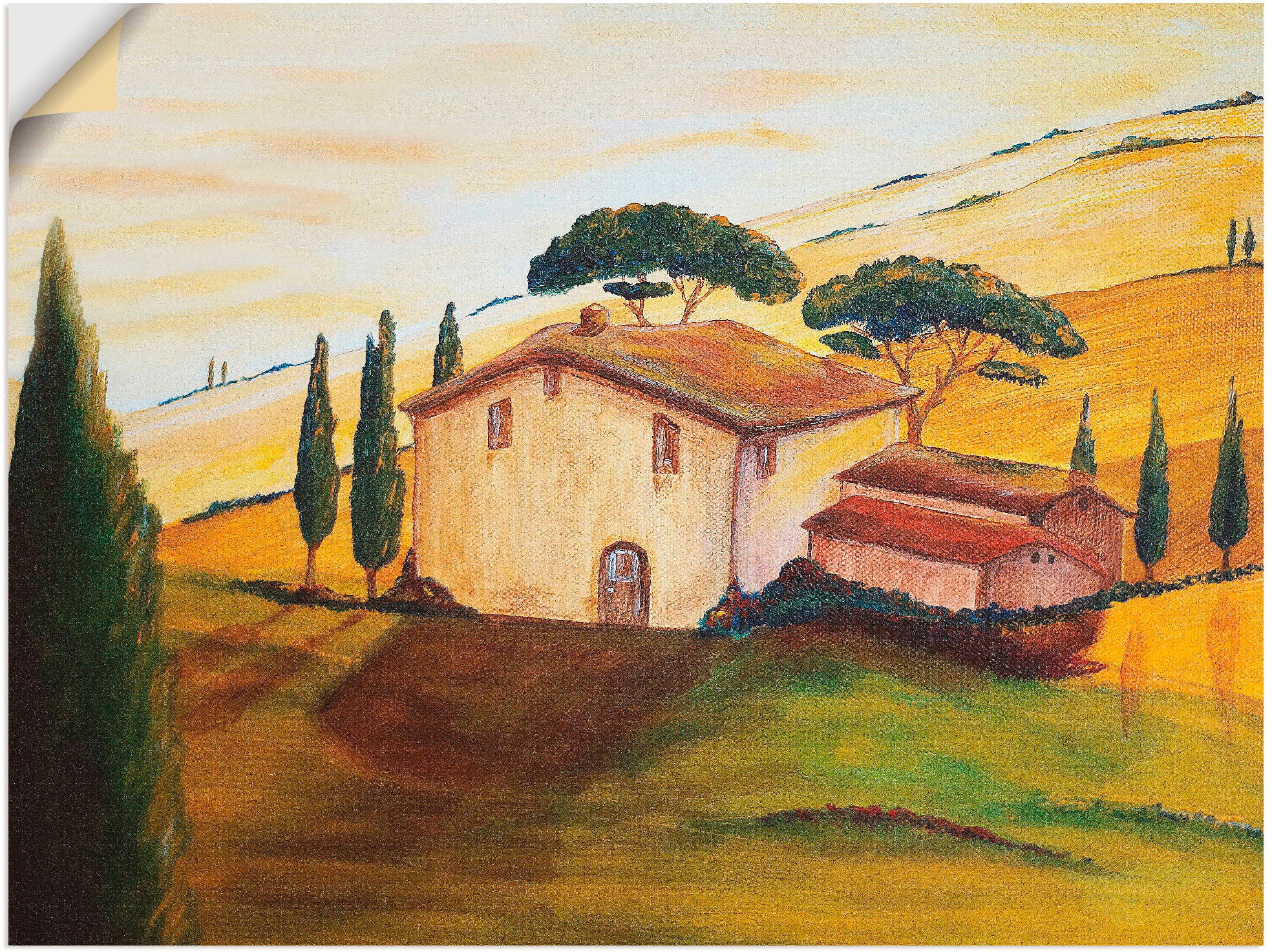 Image of Artland Wandbild »Sonnenblumen in der Toskana (Ausschnitt)«, Berge, (1 St.), in vielen Grössen & Produktarten -Leinwandbild, Poster, Wandaufkleber / Wandtattoo auch für Badezimmer geeignet bei Ackermann Versand Schweiz