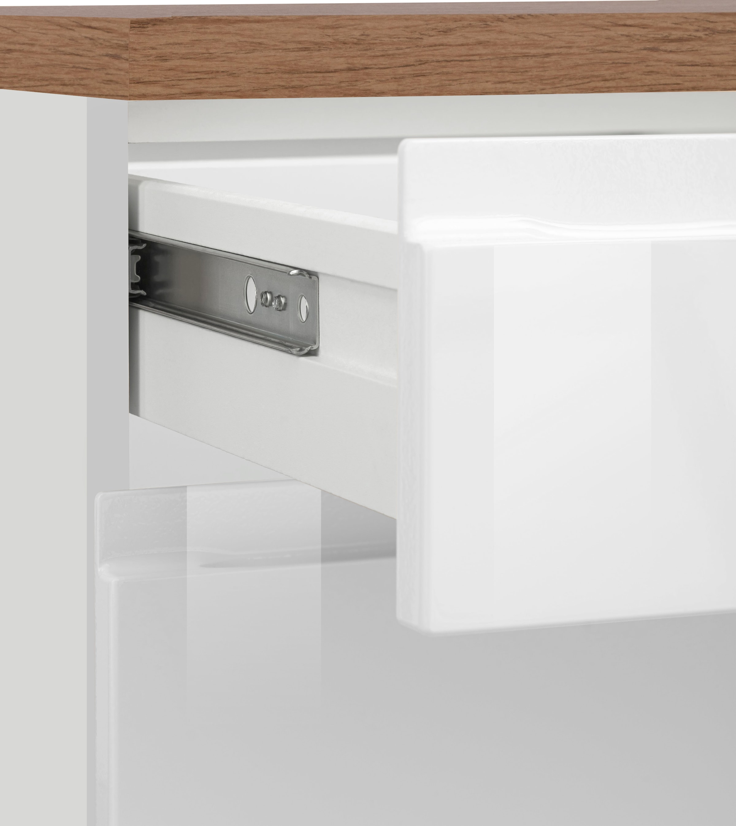 KOCHSTATION Küchenzeile »KS-Virginia,neu in verbesserter Ausführung« Arbeitsplatte 38 mm stark, Stauraum, Softclose,  Breite 210 cm,Soft-Close,wahlweise mit E-Geräten
