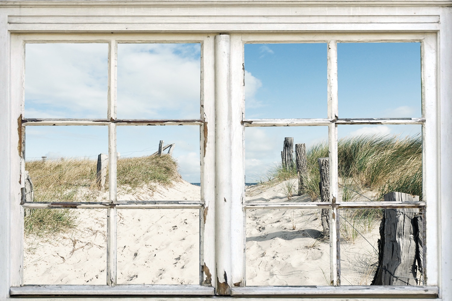 Image of queence Leinwandbild "Norderney" Düne Fenster & Türen Fensterblick Gräser Meer Meer Bilder Natur 1 Stk. tlg. Premium-Leinwandstoff