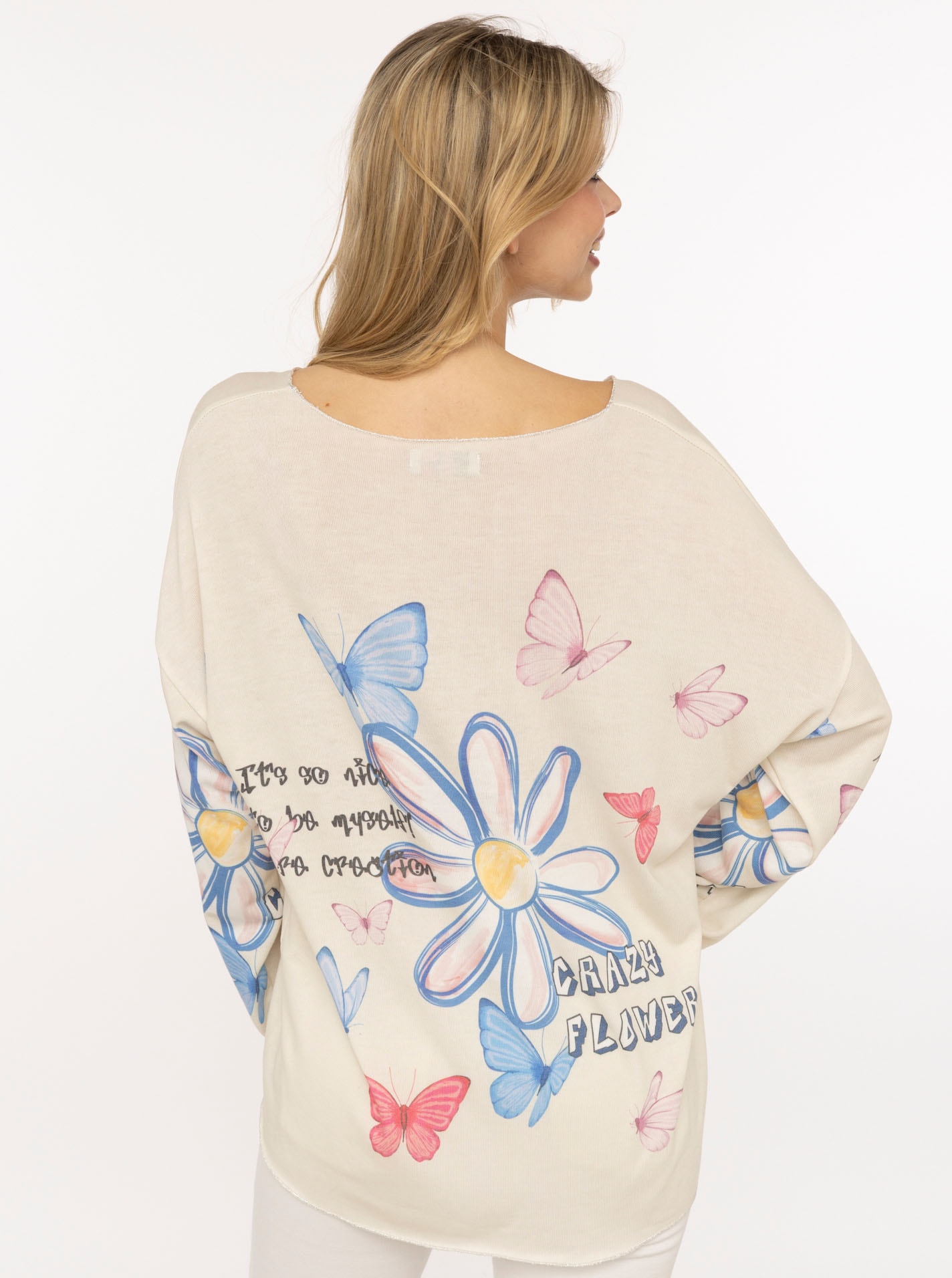 Zwillingsherz T-shirt à manches longues »"Crazy Flower"« Blumendesign, V-Neck, leichtes Material