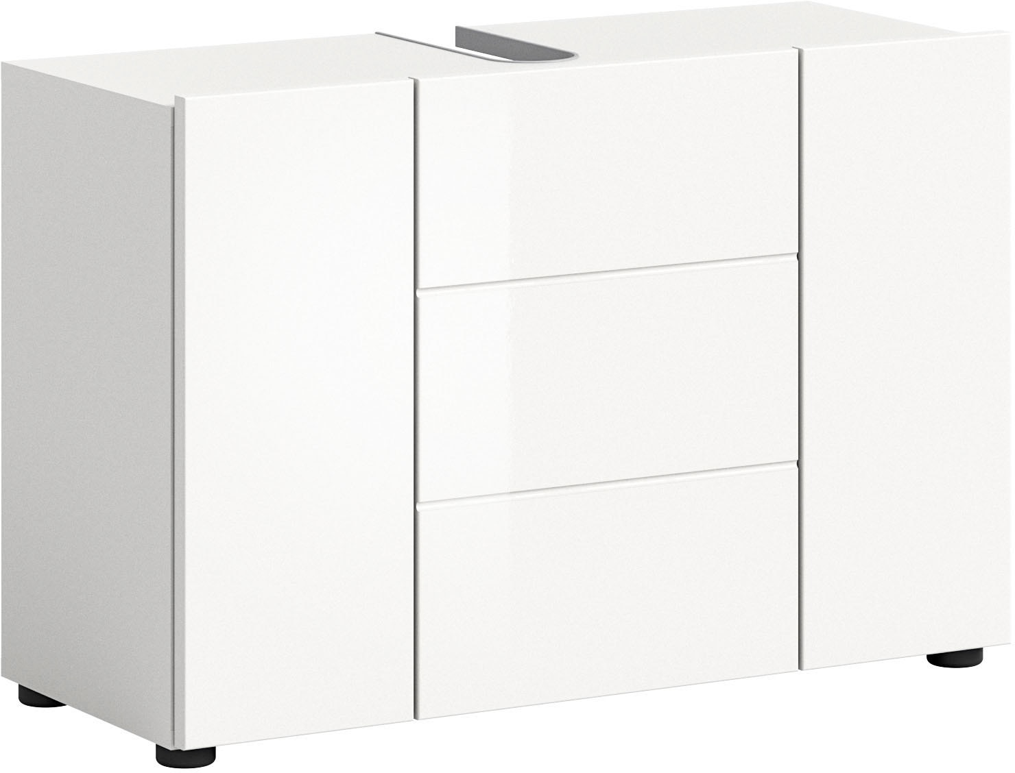 Image of welltime Waschbeckenunterschrank "BIEL, Breite 82 cm, 3 Türen, 2 Böden, mit Siphonausschnitt" 1 Stk. tlg. Badmöbel, Badschrank, Schrank, Unterschrank, Bad, Badezimmer