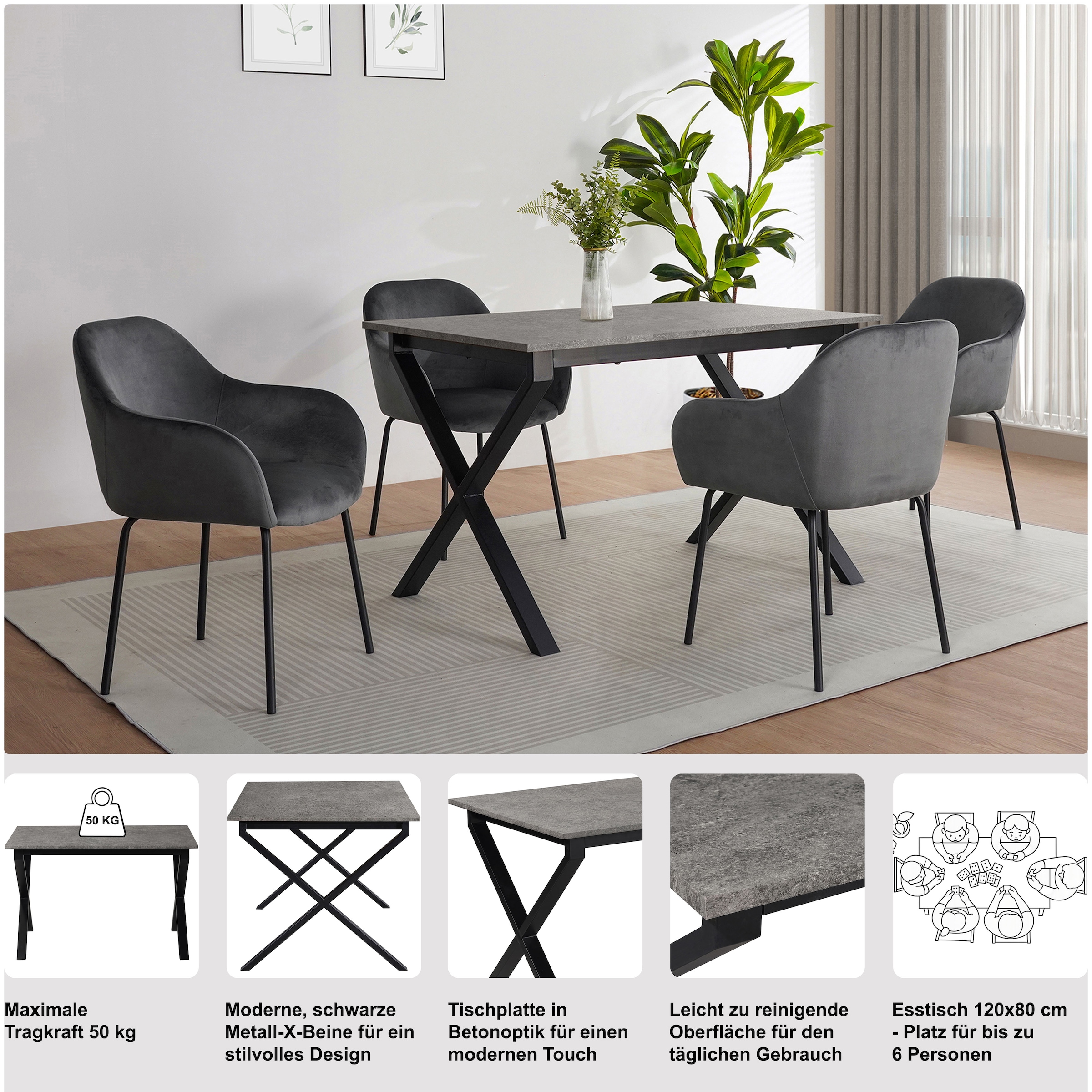 GOODproduct Table de salle à manger »Boddhi« schwarzes Metallgestell, Plattenvarianten wählbar, sowie Grössen