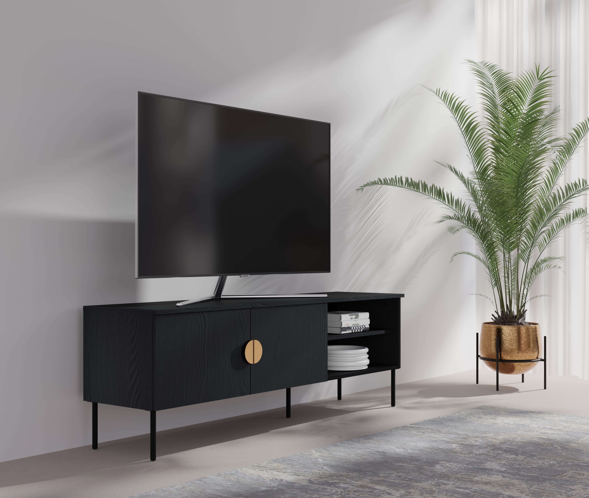 Home affaire Lowboard »BELLOT TV-Schrank mit 2 Türen, Masse B/T/H: 160/40/53,6 cm«, (1 St.), schwarze Farbe, mit holzähnlicher Struktur